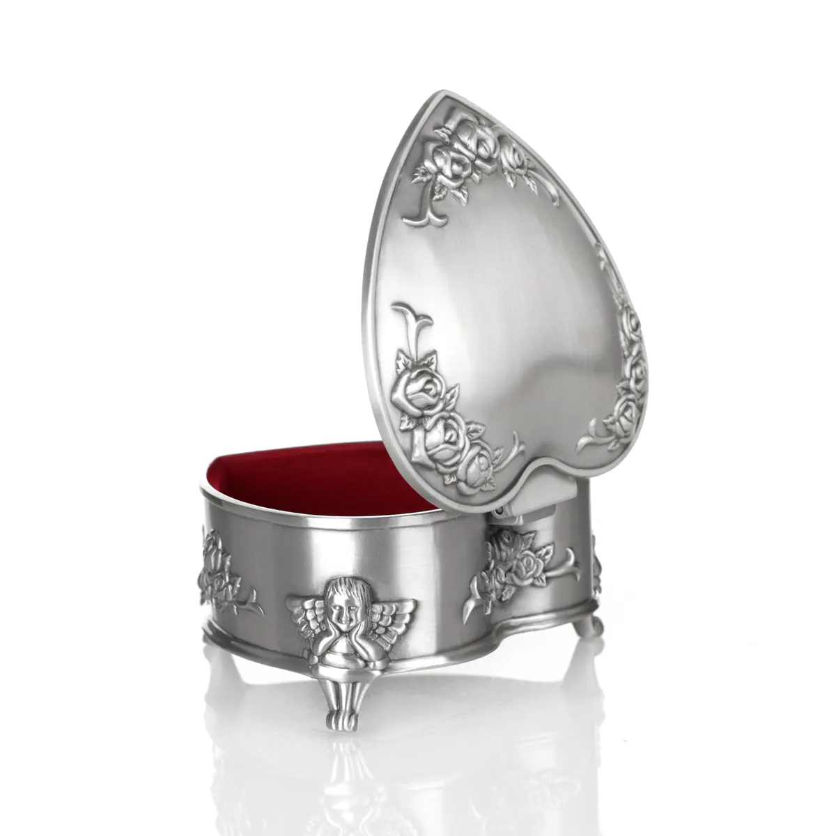 schmuck-schatulle-keltisch-silber-metall-irland-002 Irische Schmuckschatulle in Herzform - verziert mit Engeln & Rosen