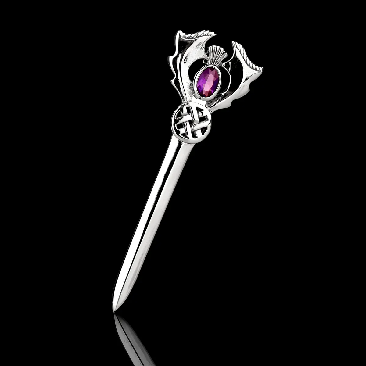 Schottische Distel - Handgefertigter Highland Kilt Pin aus Sterling Silber & Kristall Schottische Distel - Handgefertigter Highland Kilt Pin aus Sterling Silber & Kristall
