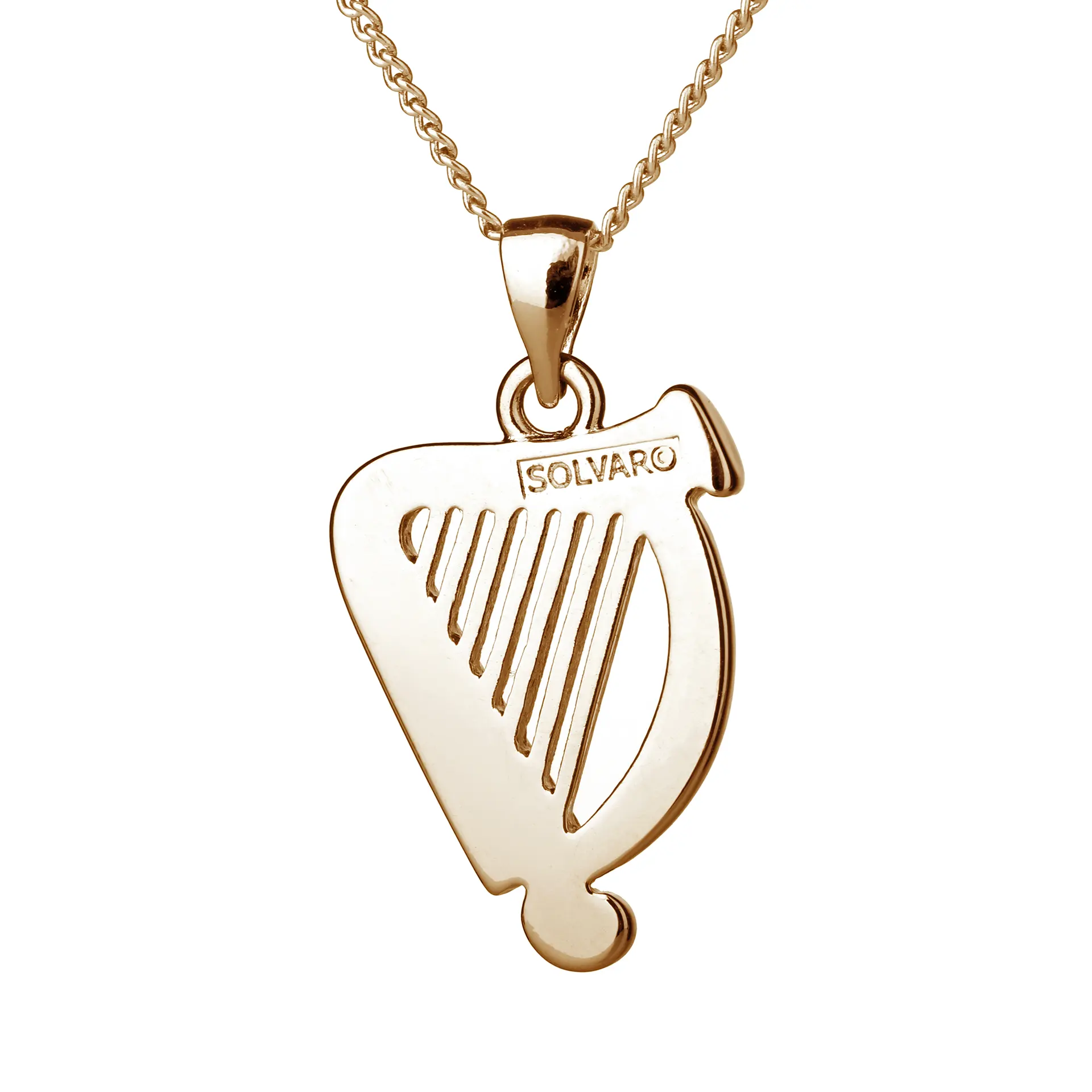 Irische Harfe 18K vergoldet, mit keltischen Ornamenten und Connemara Marmor