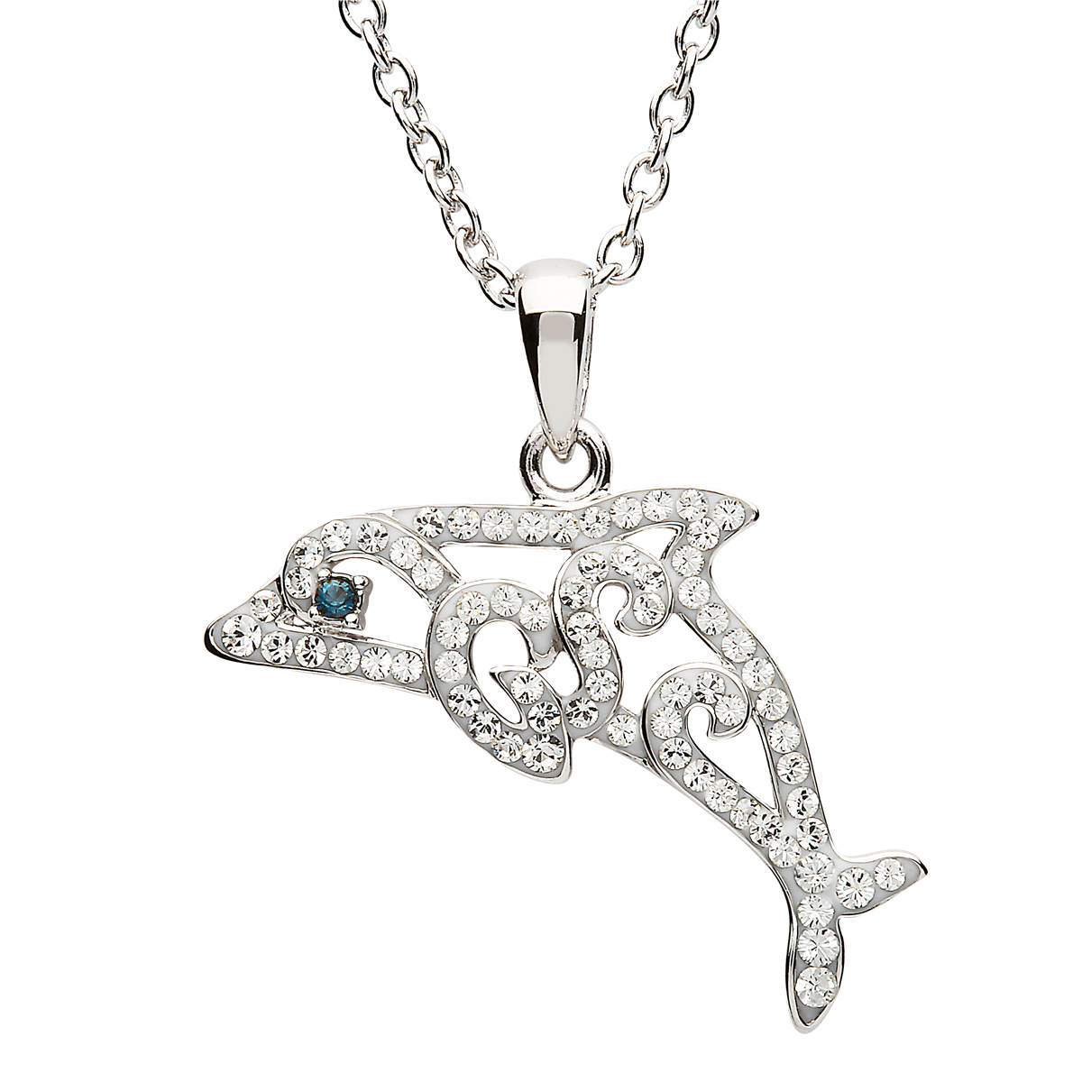 Ocean Crystal Dolphin - Delphin Kette aus Irland - Silber mit Swarovski Kristallen