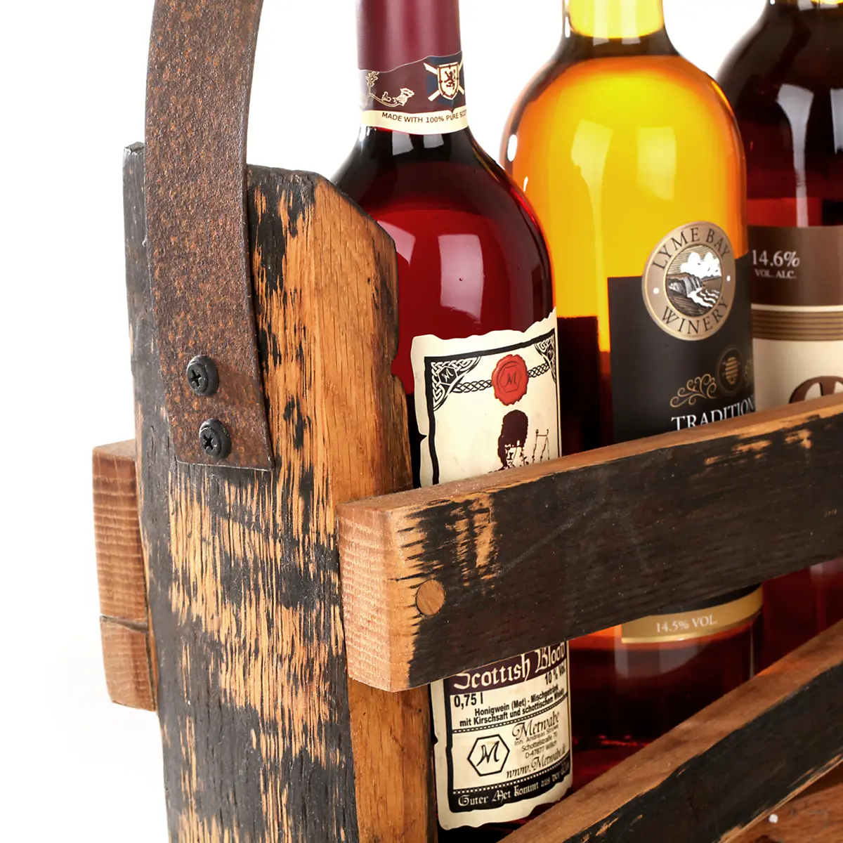 wein-flaschen-traeger-whisky-fass-recycled-schottland-003 Flaschenträger aus recycelten schottischen Whiskyfass - für 3 Weinflaschen