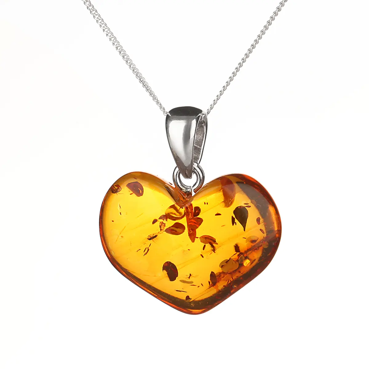 Classic Amber Heart - Irischer Anhänger aus honigfarbenem Bernstein & Sterling Silber