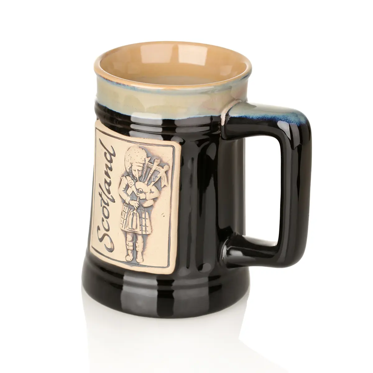 bier-krug-becher-tankard-schottland-piper-dudelsack-003 Scottisch Piper - Schottischer 1 Pint Bierkrug mit Dudelsackbläser -Schwarz