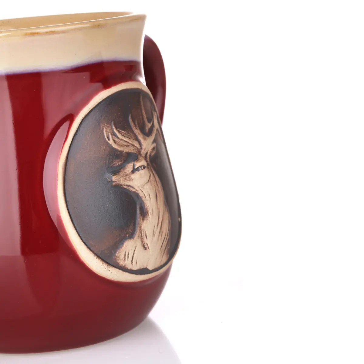 kaffee-becher-mug-tasse-schottland-highland-stag-hirsch-010 Highland Stag Stoneware Mug - Schottischer Hirsch Keramik Becher in Rot