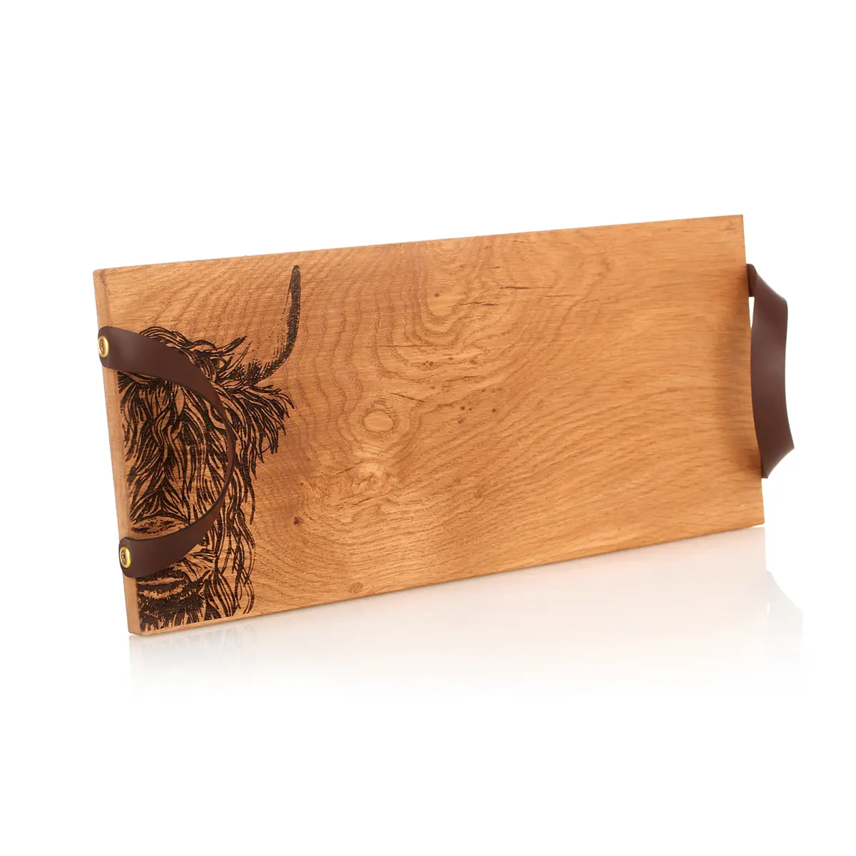 Servierbrett-Tablett-Holz-Eiche-Oak-Schottland-Highland-Cow-Rind-004 Highland Cow  - Eichenholz Tablett / Servierbrett - Made in Scotland