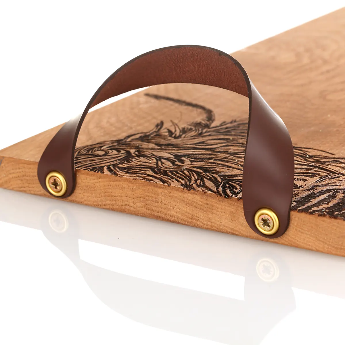 Servierbrett-Tablett-Holz-Eiche-Oak-Schottland-Highland-Cow-Rind-003 Highland Cow  - Eichenholz Tablett / Servierbrett - Made in Scotland