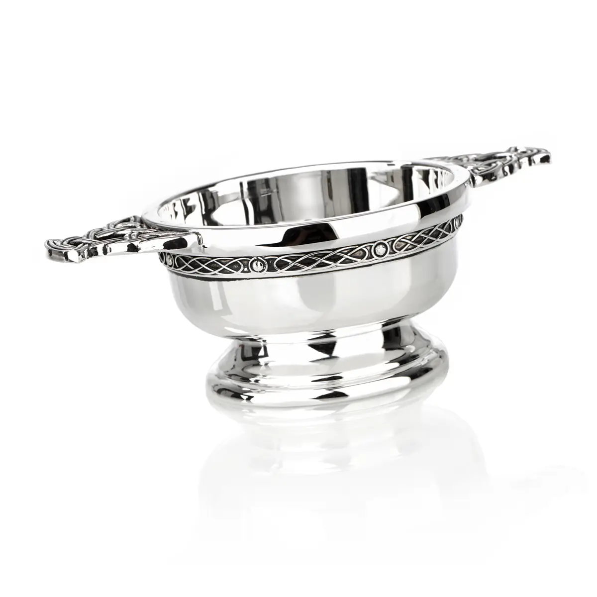 Whisky-Quiaich-Schottland-highland-keltisch-silber-002 Highland Whisky Quaich aus Schottland - versilbert mit keltischen Ornamenten