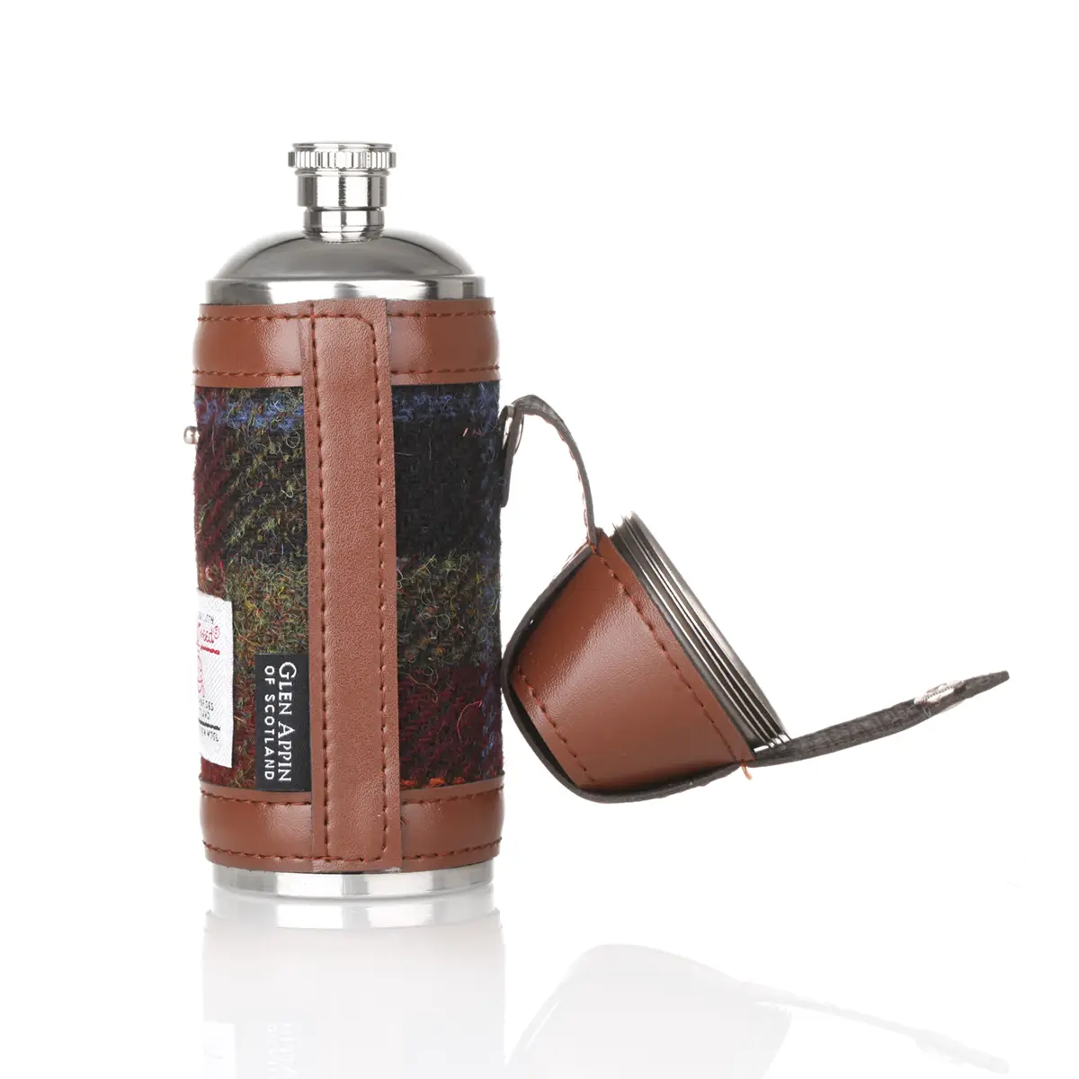 hunting-flask-jagd-flasche-edelstahl-harris-tweed-schottland-tartan-015 Harris Tweed Flask / Campingflasche in Rust Check Tartan