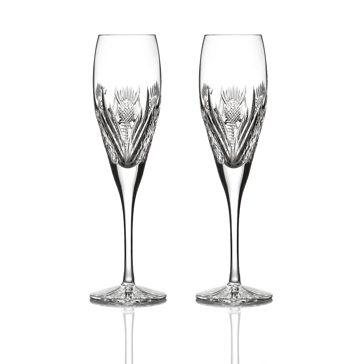 Schottische Distel - 2 Kristall Champagnergläser / Sektgläser aus Schottland