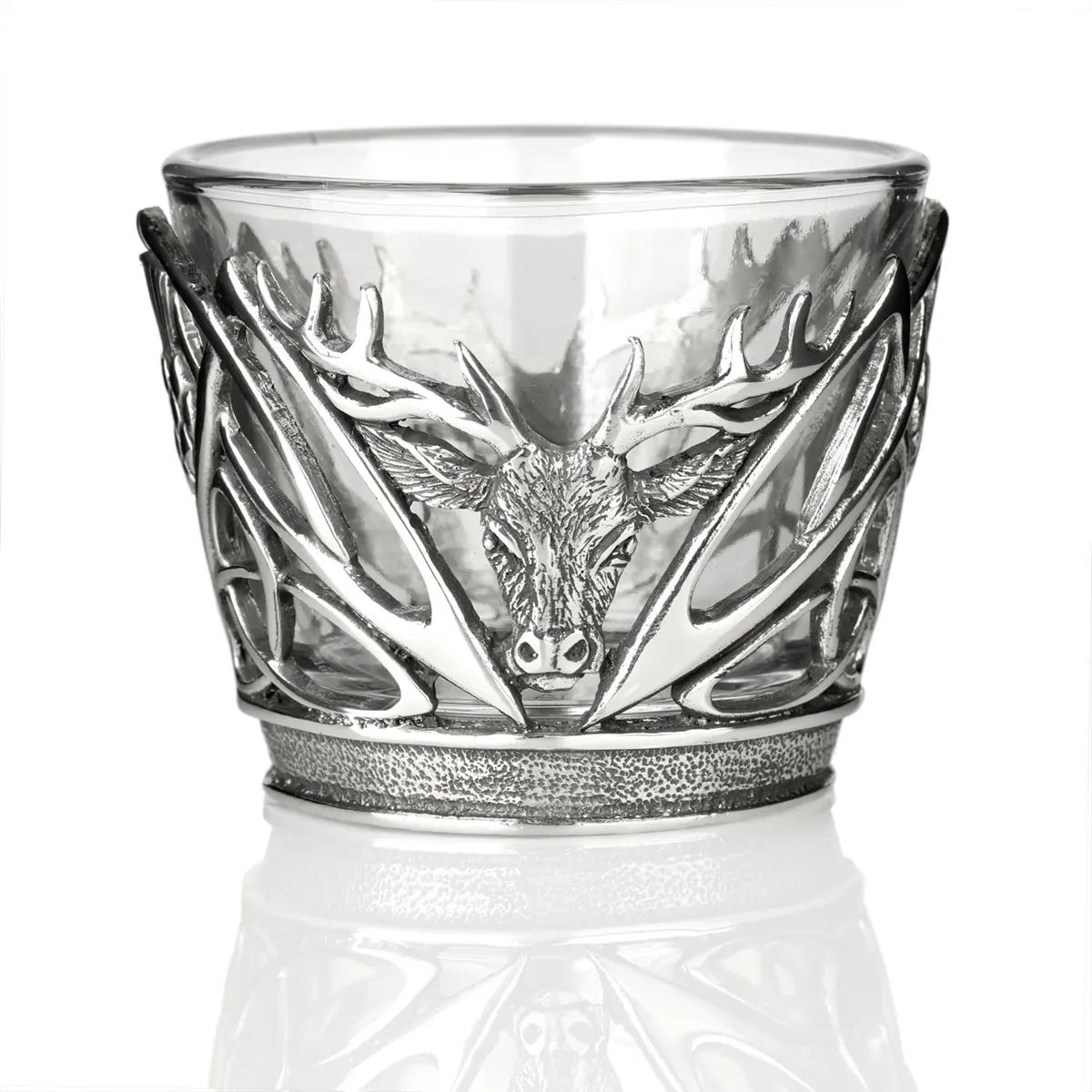 Stag & Thistle Teelichthalter aus Glas & Zinn - schottischer Hirsch & Distel Stag & Thistle Teelichthalter aus Glas & Zinn - schottischer Hirsch & Distel