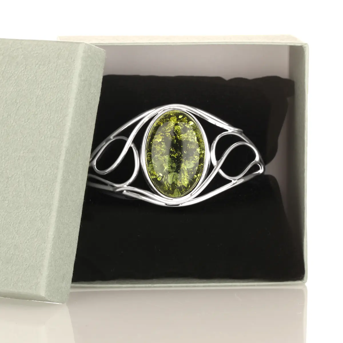 Green Amber Bangle - Irischer Armreif aus grünem Bernstein & Sterling Silber Green Amber Bangle - Irischer Armreif aus grünem Bernstein & Sterling Silber
