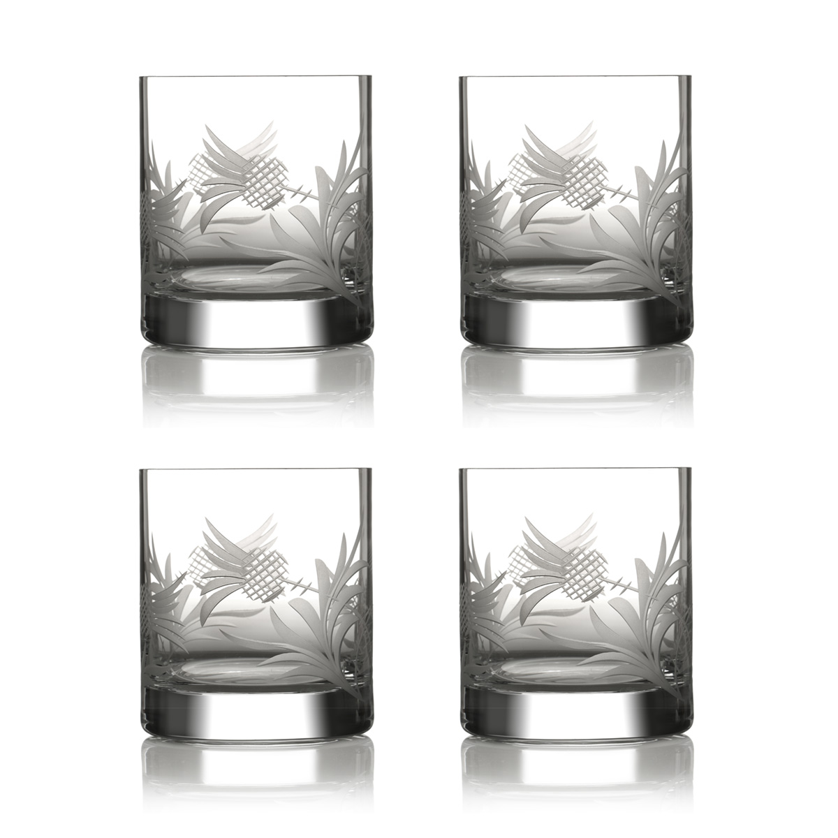 dram-tumbler-whisky-kristall-glas-distel-thistle-4er-002 Flower of Scotland - Geschenkset - 4 x Kristall Whisky Glas mit gravierten Disteln