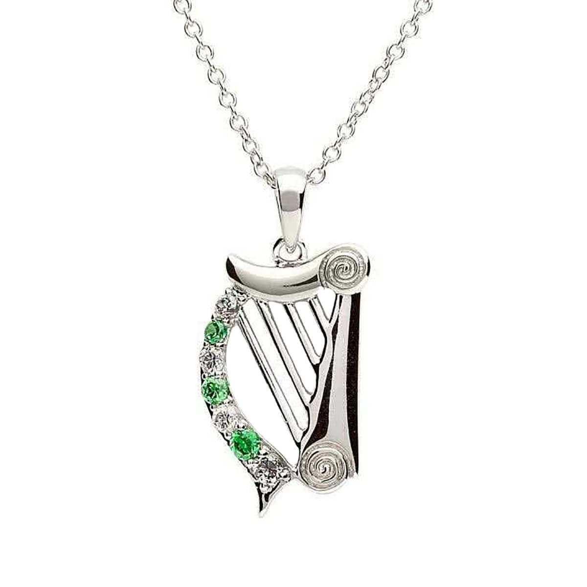 Irish Harp - Keltische Harfe Kette aus Irland - Sterling Silber & Swarovski Kristall