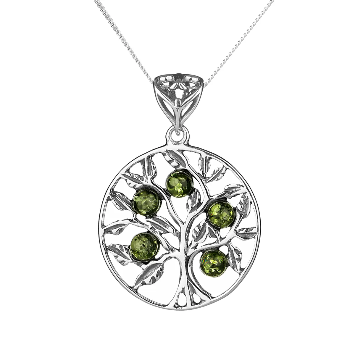 Green Tree Of Life - Irische Lebensbaum Kette aus grünem Bernstein & Sterling Silber Green Tree Of Life - Irische Lebensbaum Kette aus grünem Bernstein & Sterling Silber