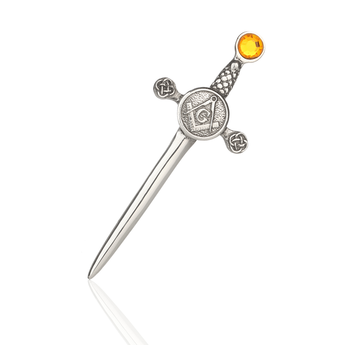 Masonischer Kilt Pin mit dem Freimaurer Wappen - Zinn & Kristall