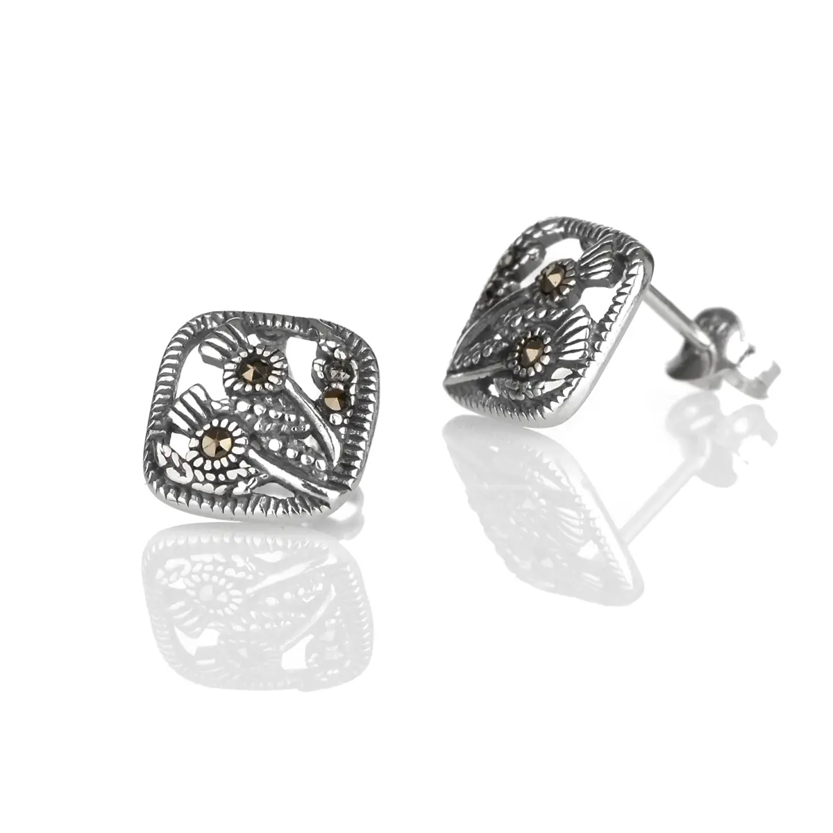 ohrstecker-ohrschmuck-schottland-distel-scottish-thistle-silber-005 Square Thistle - Schottische Distel Ohrstecker aus Sterling Silber & Markasit