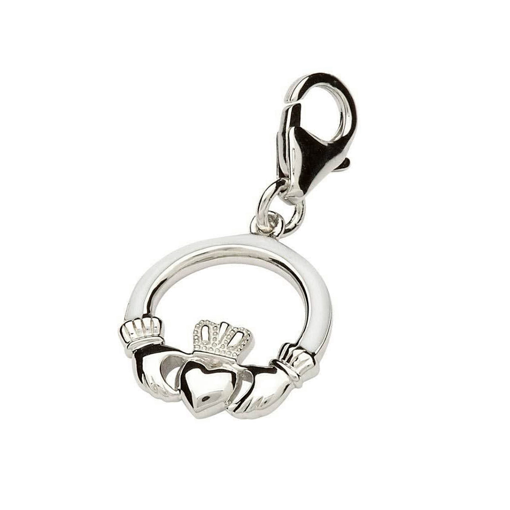 Silver White Claddagh Charm - Sterling Silber & Emaille - Made in Dublin