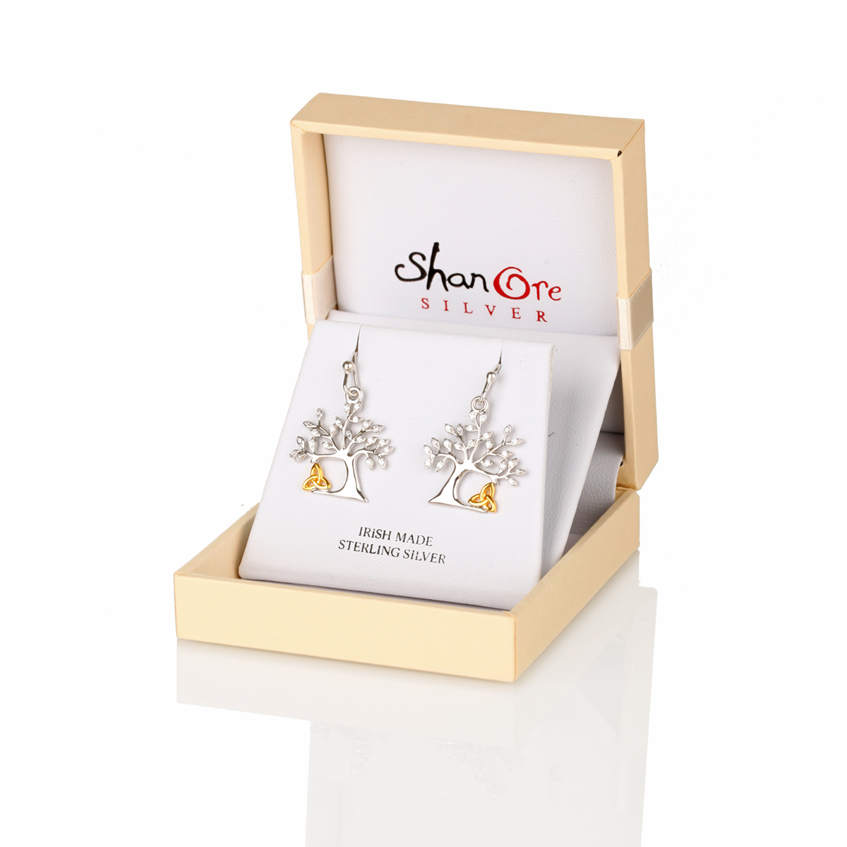 ohrhaenger-ohrstecker-lebensbaum-trinity-irland-silber-gold-001 Keltische Lebensbaum Ohrhänger aus Irland - Silber mit vergoldeten Trinity Knoten