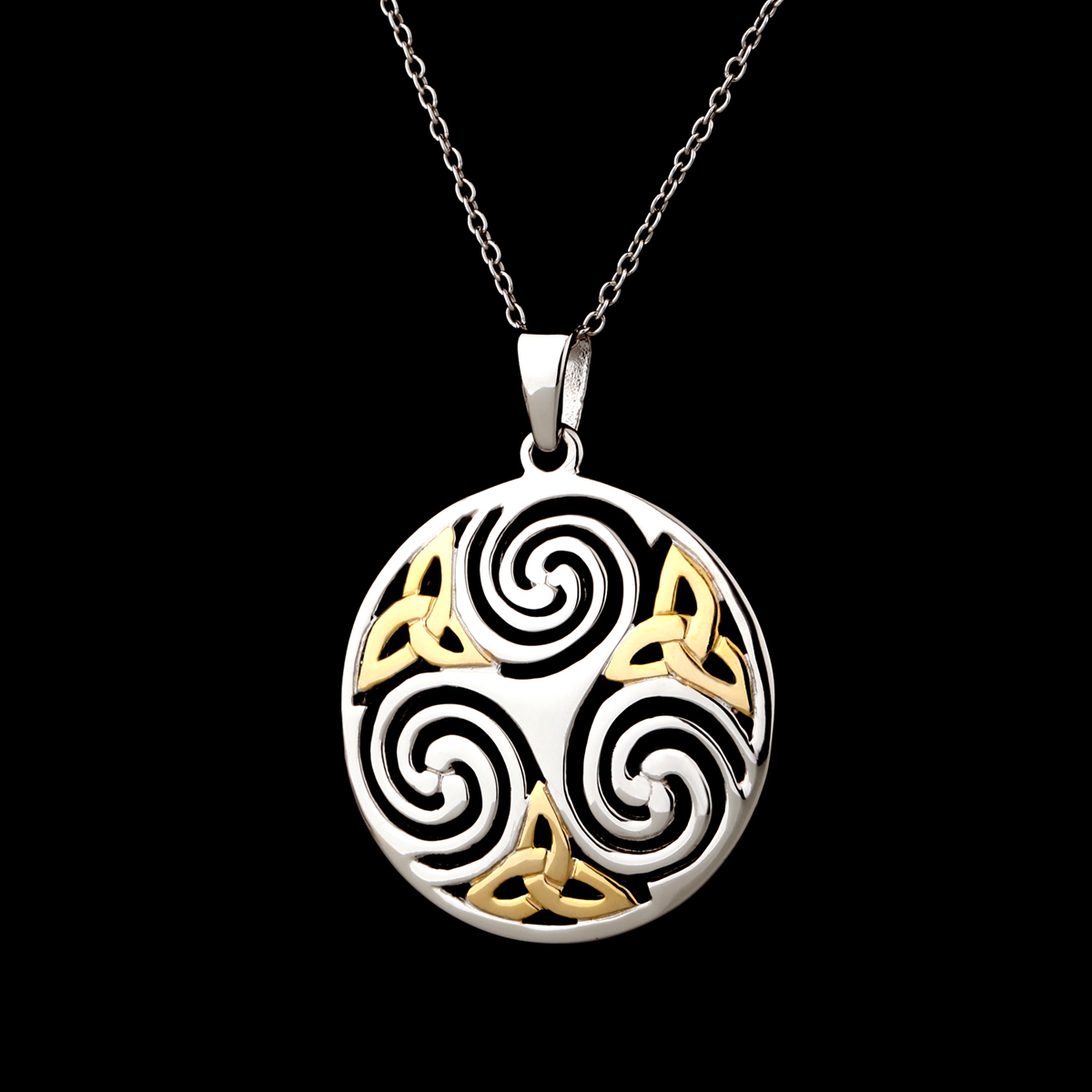 kette-anhaenger-keltisch-trinity-triskele-silber-gold-003 Keltische Trinity & Triskele Kette aus Irland - Sterling Silber & Gold