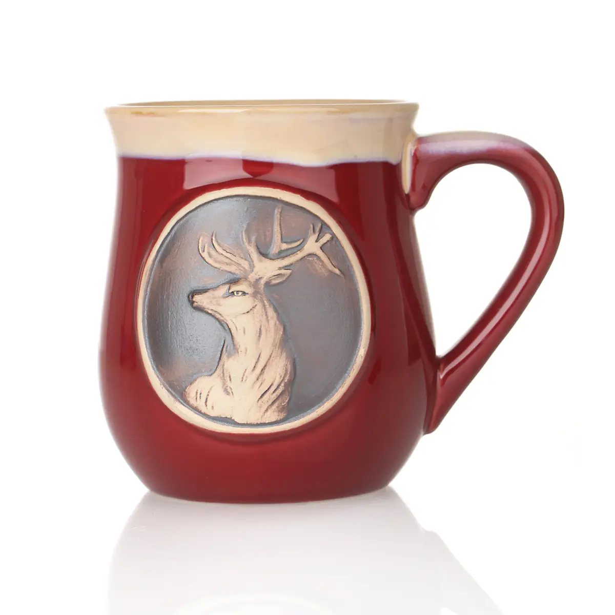 kaffee-becher-mug-tasse-schottland-highland-stag-hirsch-007 Highland Stag Stoneware Mug - Schottischer Hirsch Keramik Becher in Rot