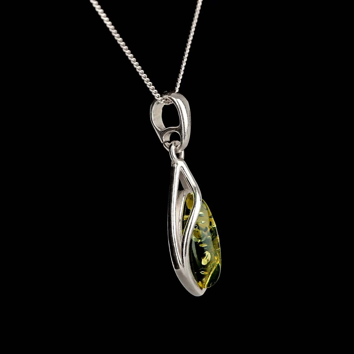 Green Amber Drop - Irischer Anhänger aus grünem Bernstein & Sterling Silber