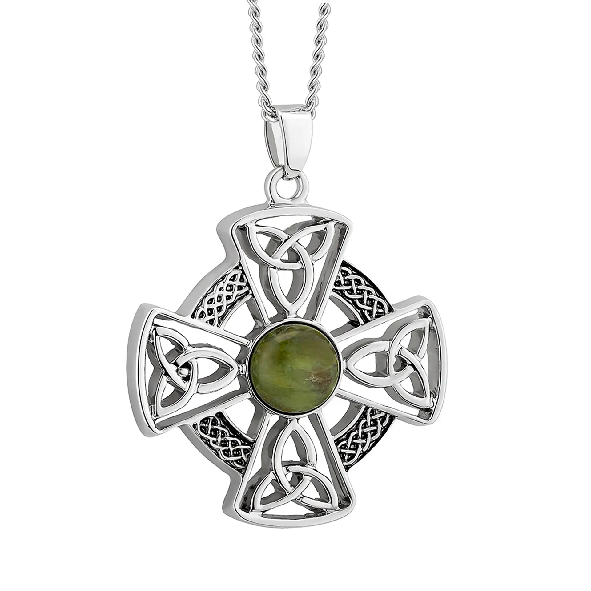 Celtic Cross Anhänger aus Edelstahl & Connemara Marmor