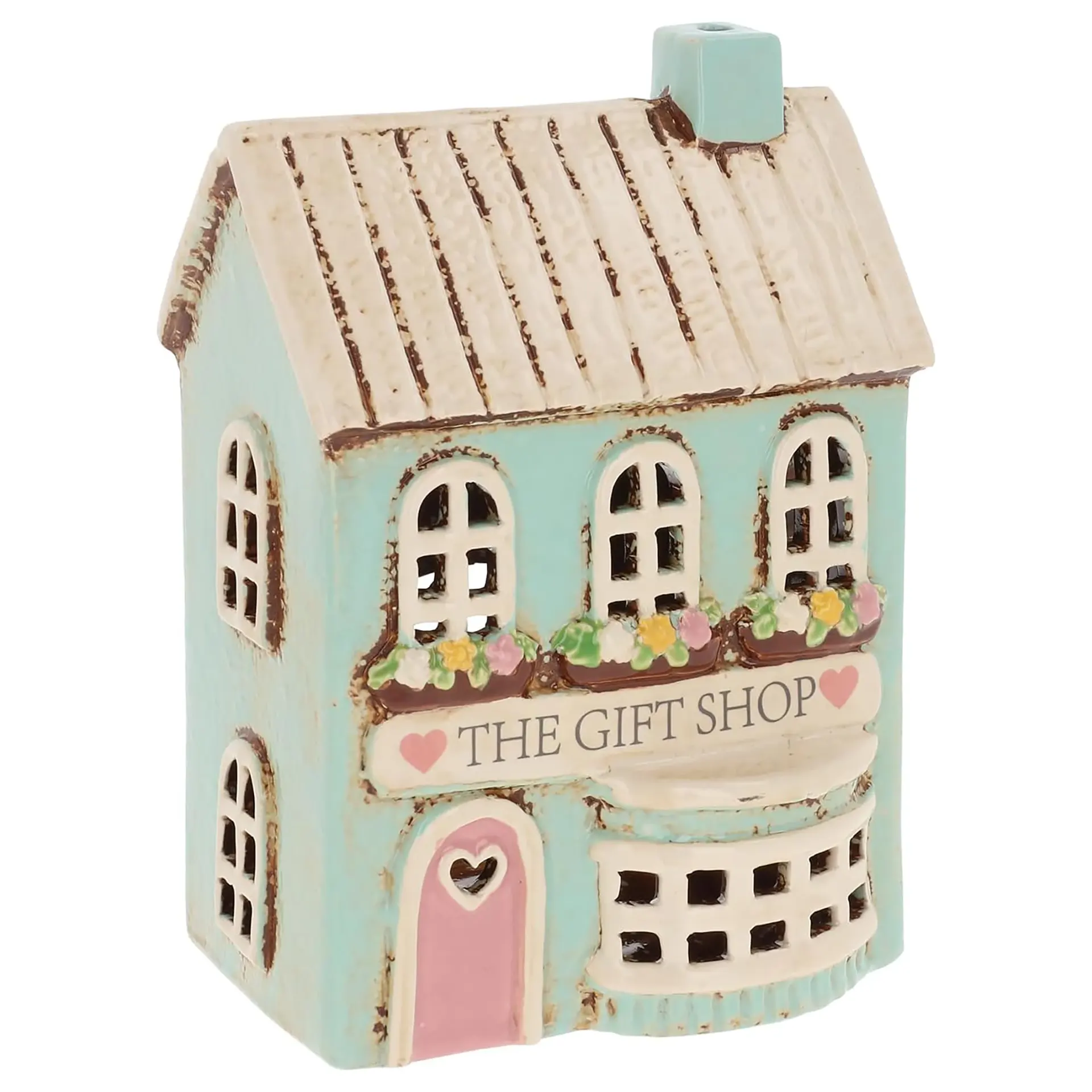 Village Pottery Teelichthalter „The Gift Shop“ – Handgefertigter Keramik-Geschenkeladen aus Irland