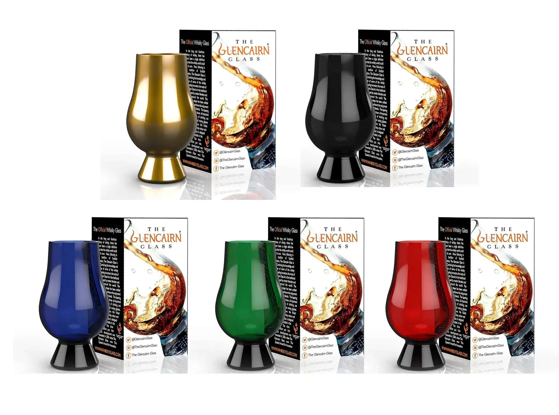 Glencairn Whisky Tasting Set – 5 farbige, original Glencairn Gläser aus Kristallglas für Blind Tastings