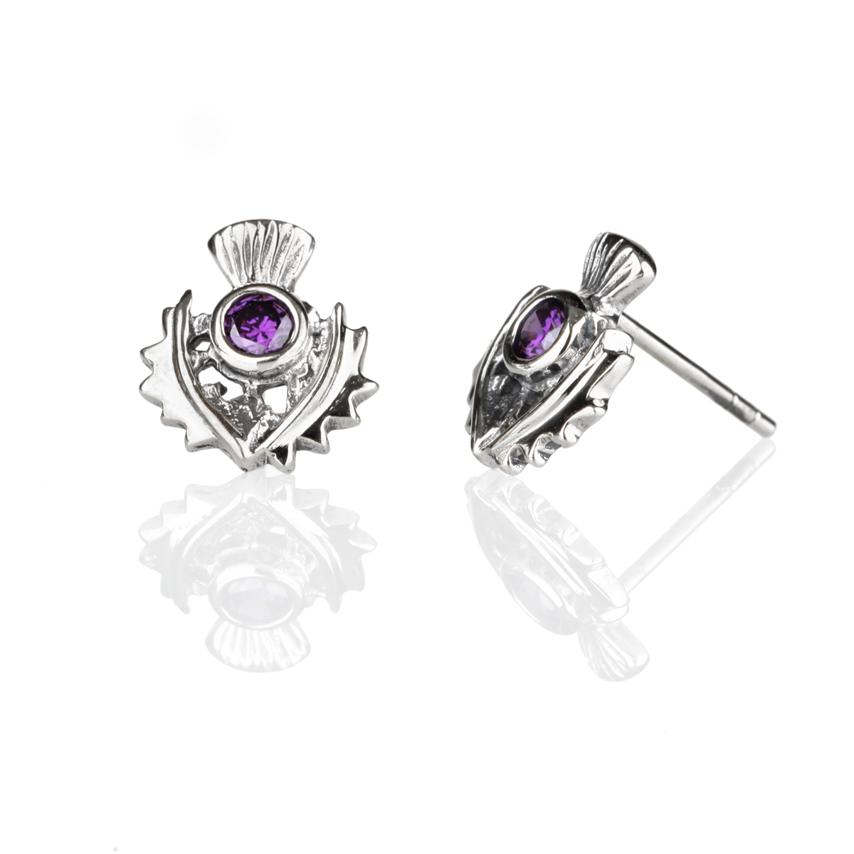 ohrstecker-ohrschmuck-schottisch-distel-thistle-kristall-005 Schottische Distel - Ohrstecker aus Sterling Silber und Amethyst