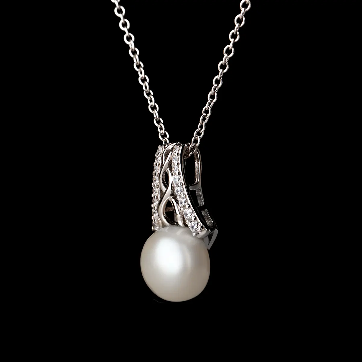 Kette-Anhaenger-perle-kristall-silber-irland-002 Trinity Pearl - Keltische Kette aus Irland - Sterling Silber mit Kristall & Perle