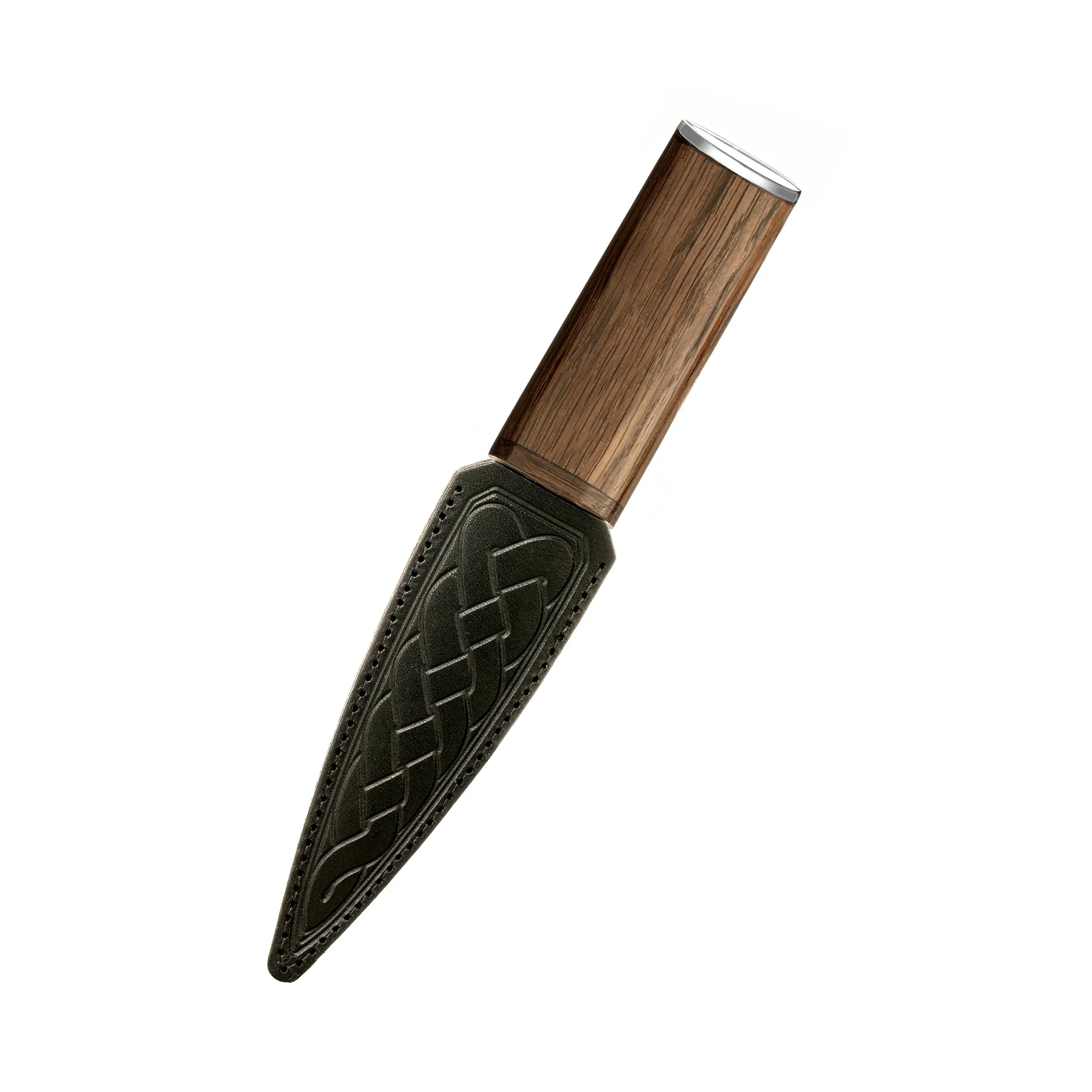 Sgian Dubh mit Griff aus echter Mooreiche und Lederscheide – Handgefertigt in Schottland