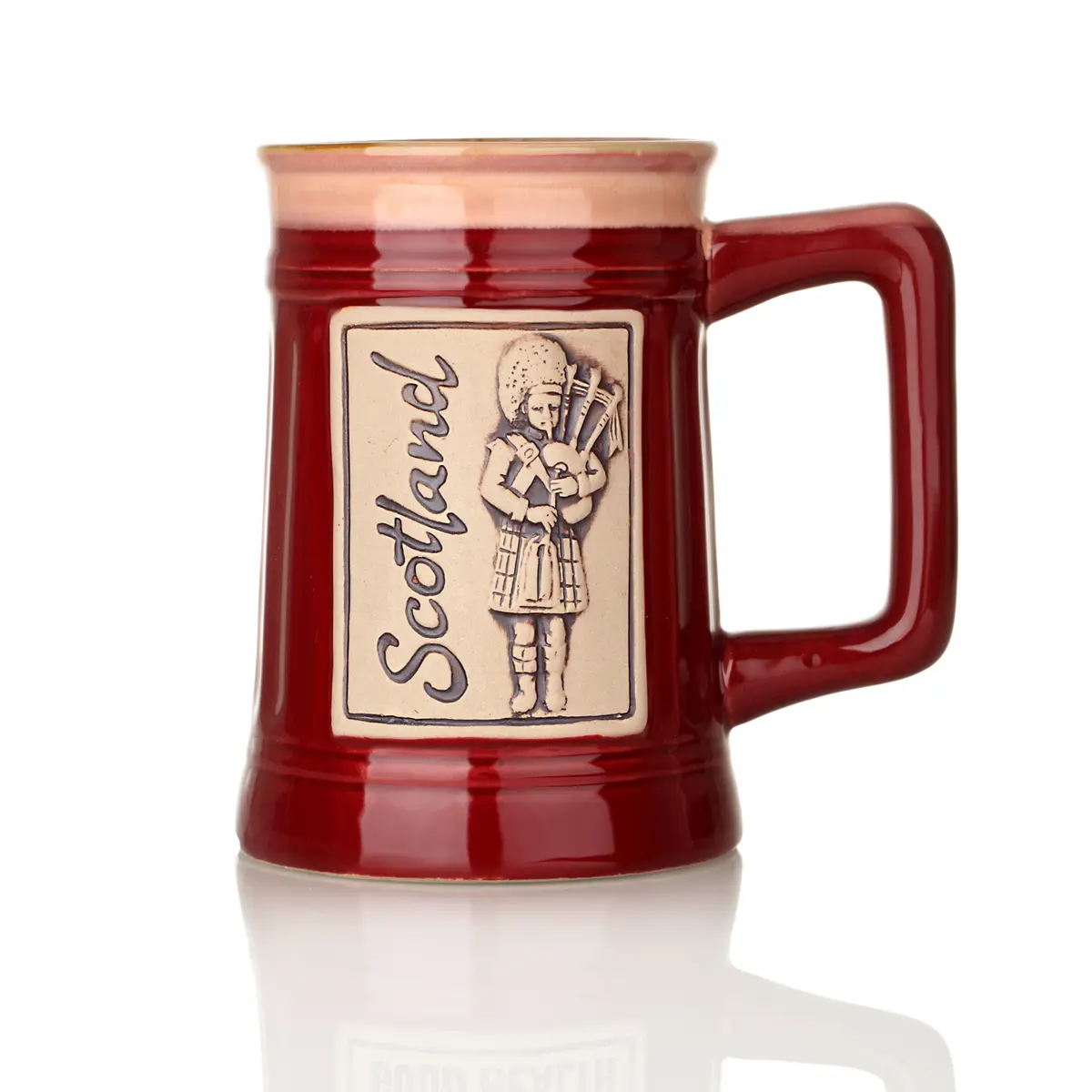 Scottisch Piper - Schottischer 1 Pint Bierkrug mit Dudelsackbläser - Rot