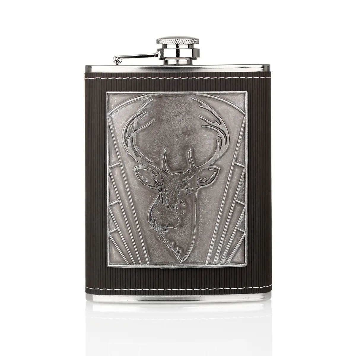 flachmann-hip-flask-edelstahl-schottland-stag-hirsch-001 Stag Head Hip Flask - Schottischer Hirsch Flachmann aus Edelstahl