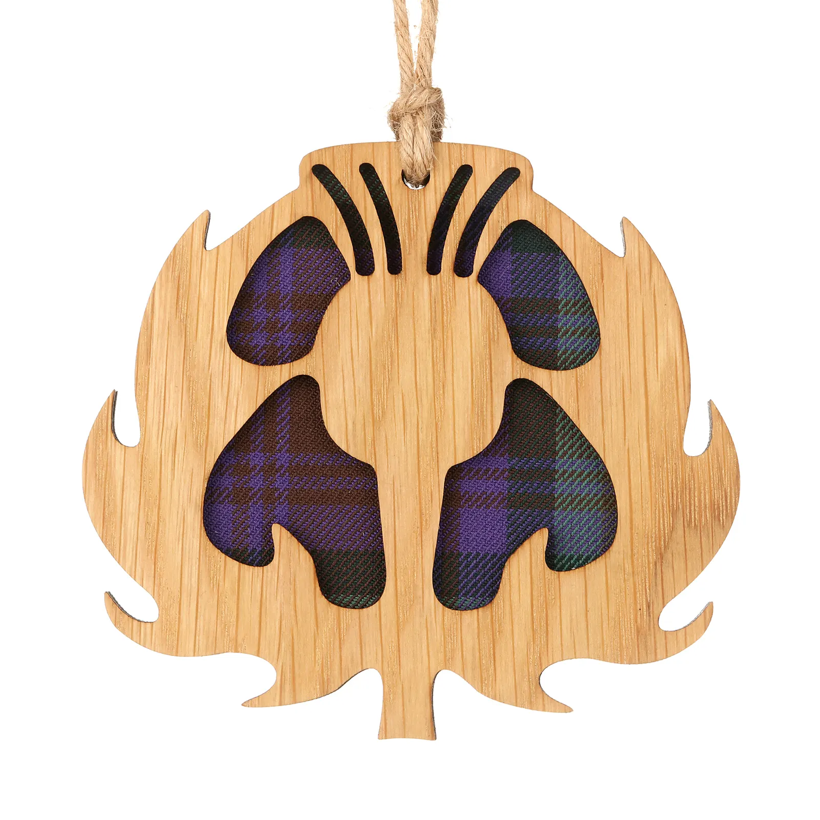 Scottish Thistle - Holz-Aufhänger mit schottischer Distel und Tartan-Hintergrund