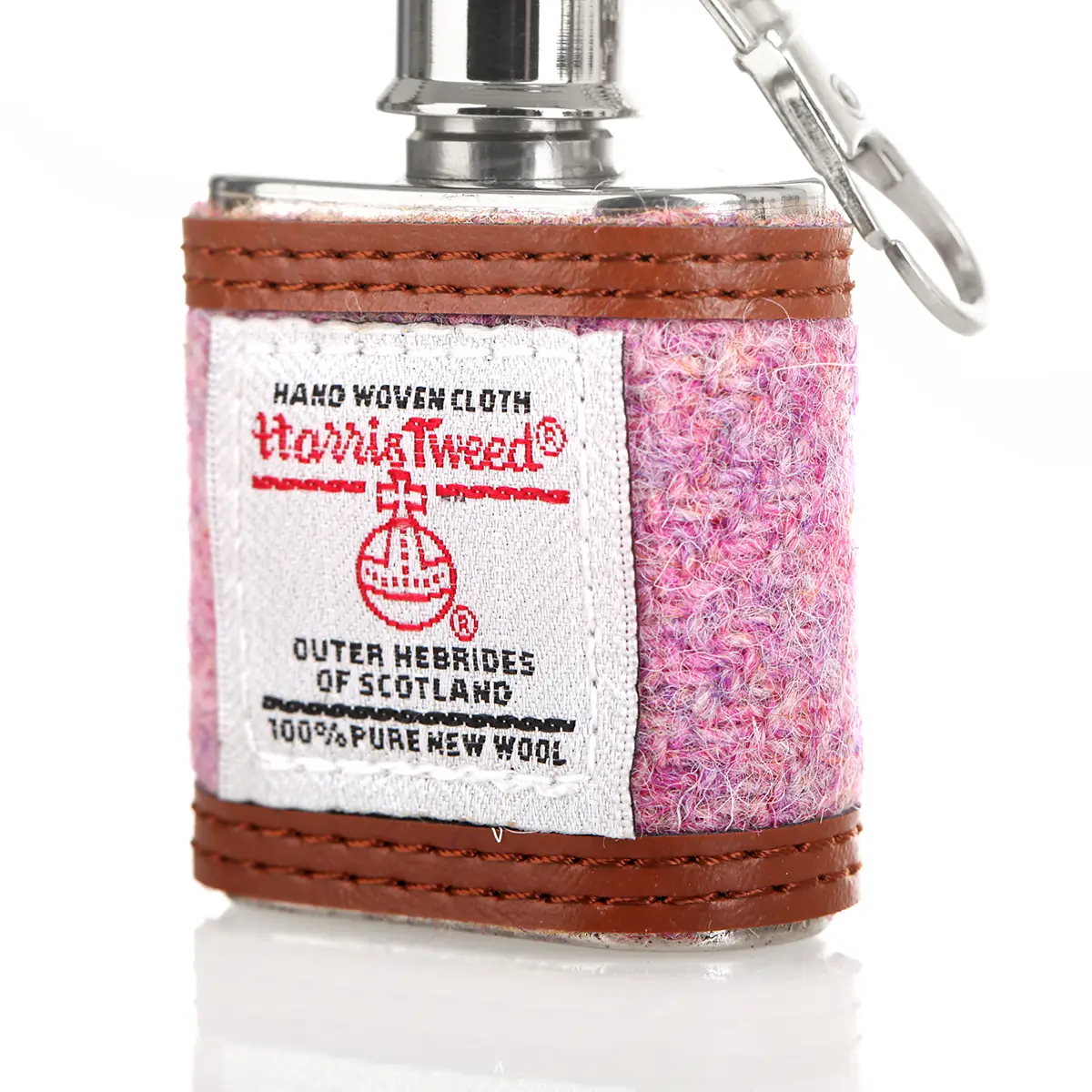 flachmann-mini-hip-flask-edelstahl-harris-tweed-tartan-schottland-008 Wee Dram Harris Tweed Mini Flachmann als Schlüsselanhänger