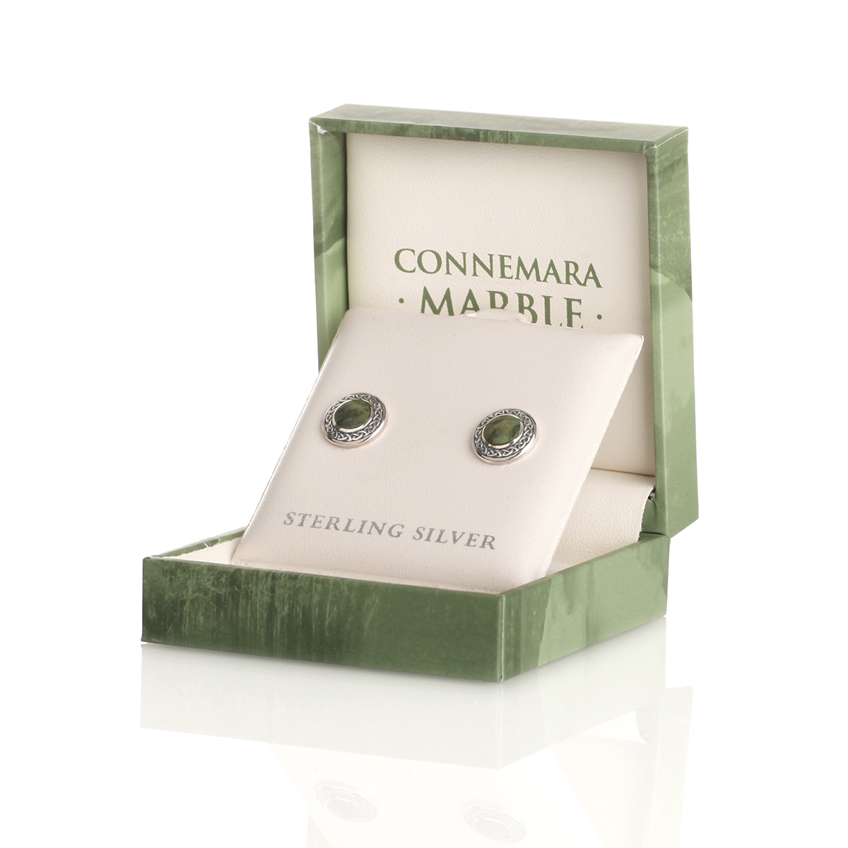Silver Celtic Shield - Irische Ohrstecker aus Connemara Marmor & Sterling Silber