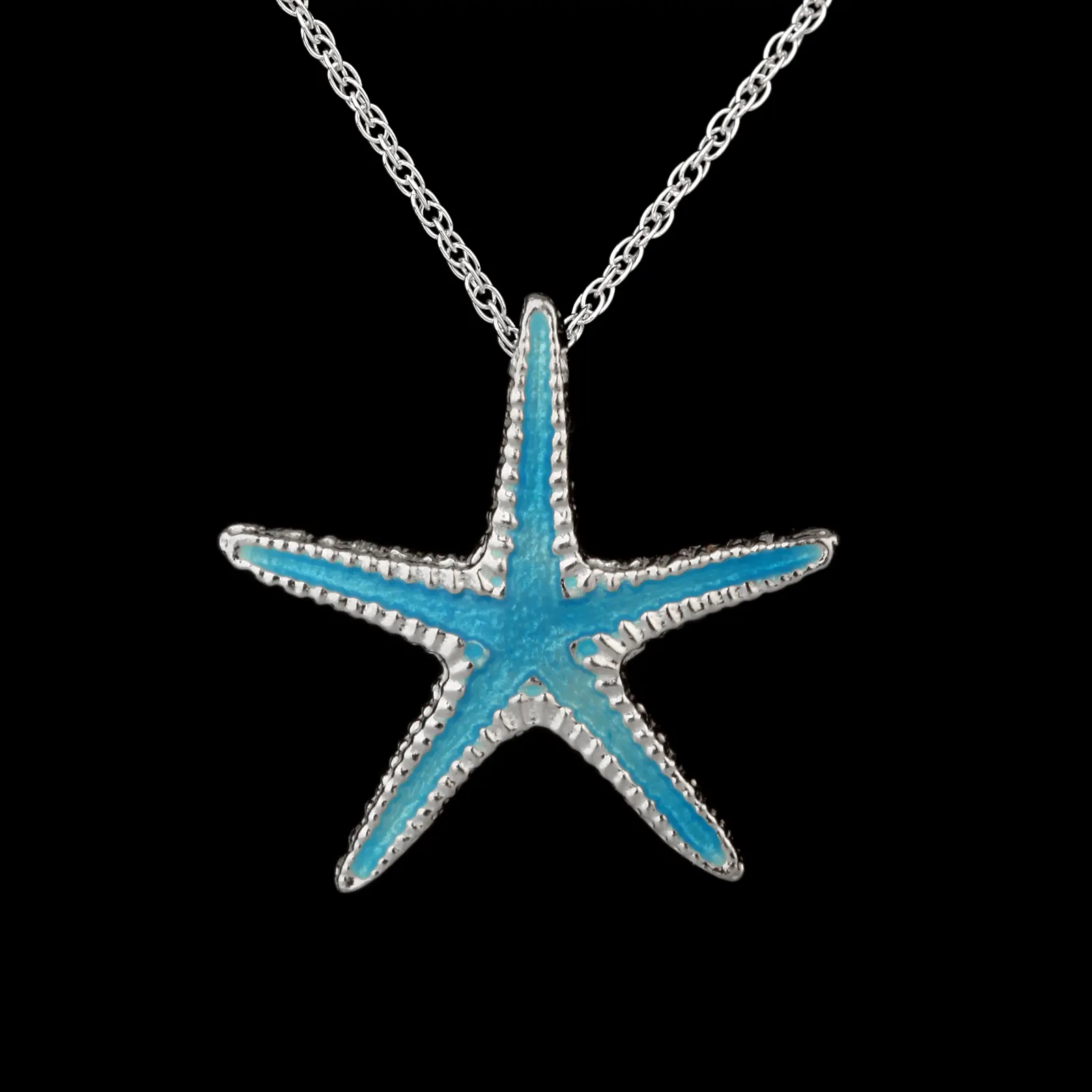 Blue Ocean Starfish - Seestern Kette aus Sterling Silber & blauer Emaille