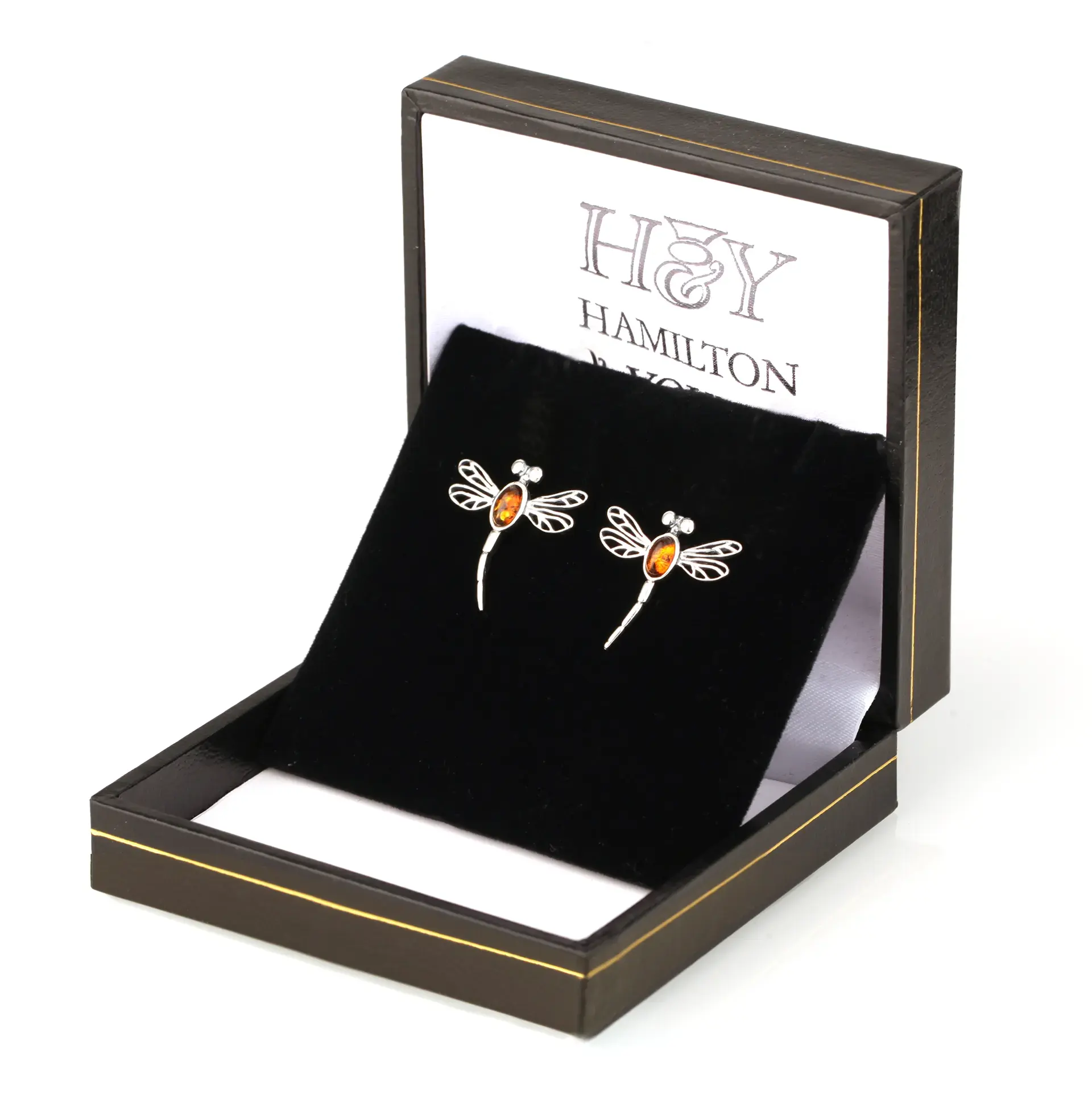 Dragonfly in Amber - Libellen-Ohrstecker aus Sterlingsilber mit Bernstein