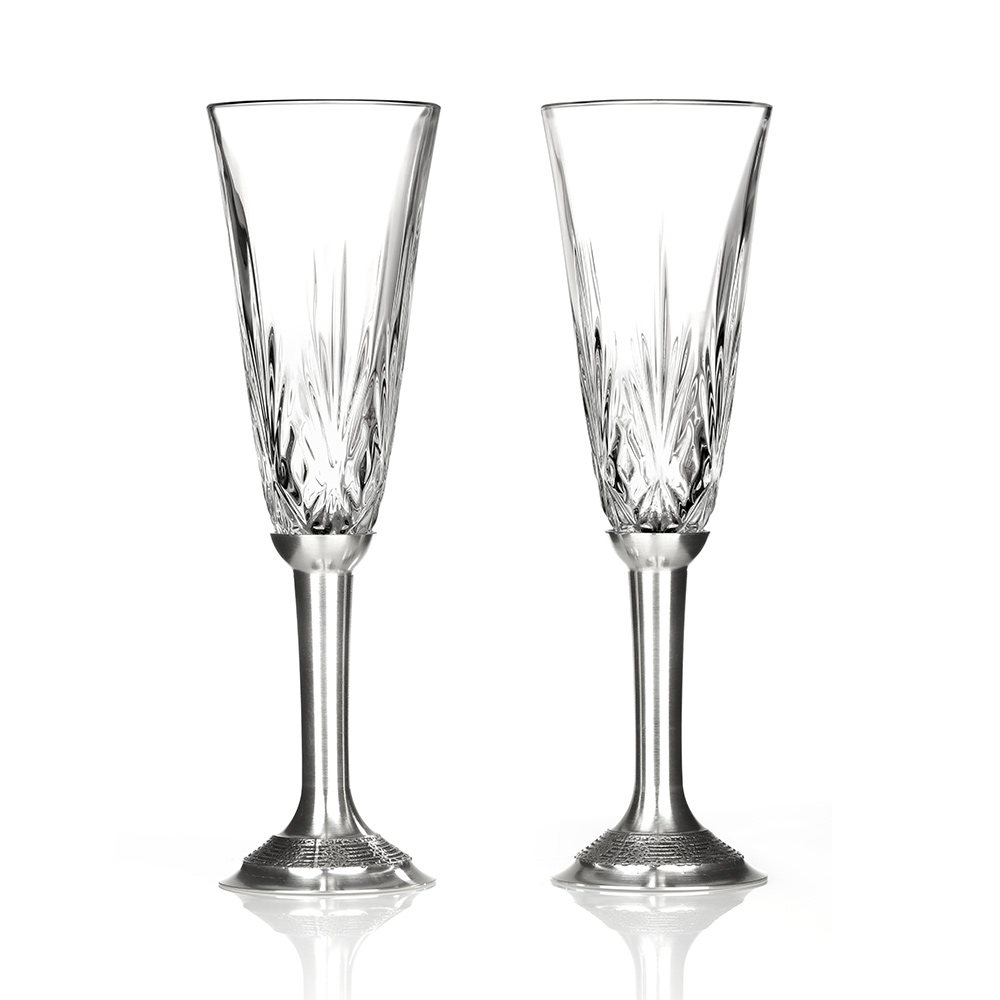 champagner-sekt-glas-keltisch-irland-00259b7cd61abbae 2 irische Champagner Gläser - Kristallglas & Zinnfuß - Handgefertigt in Irland