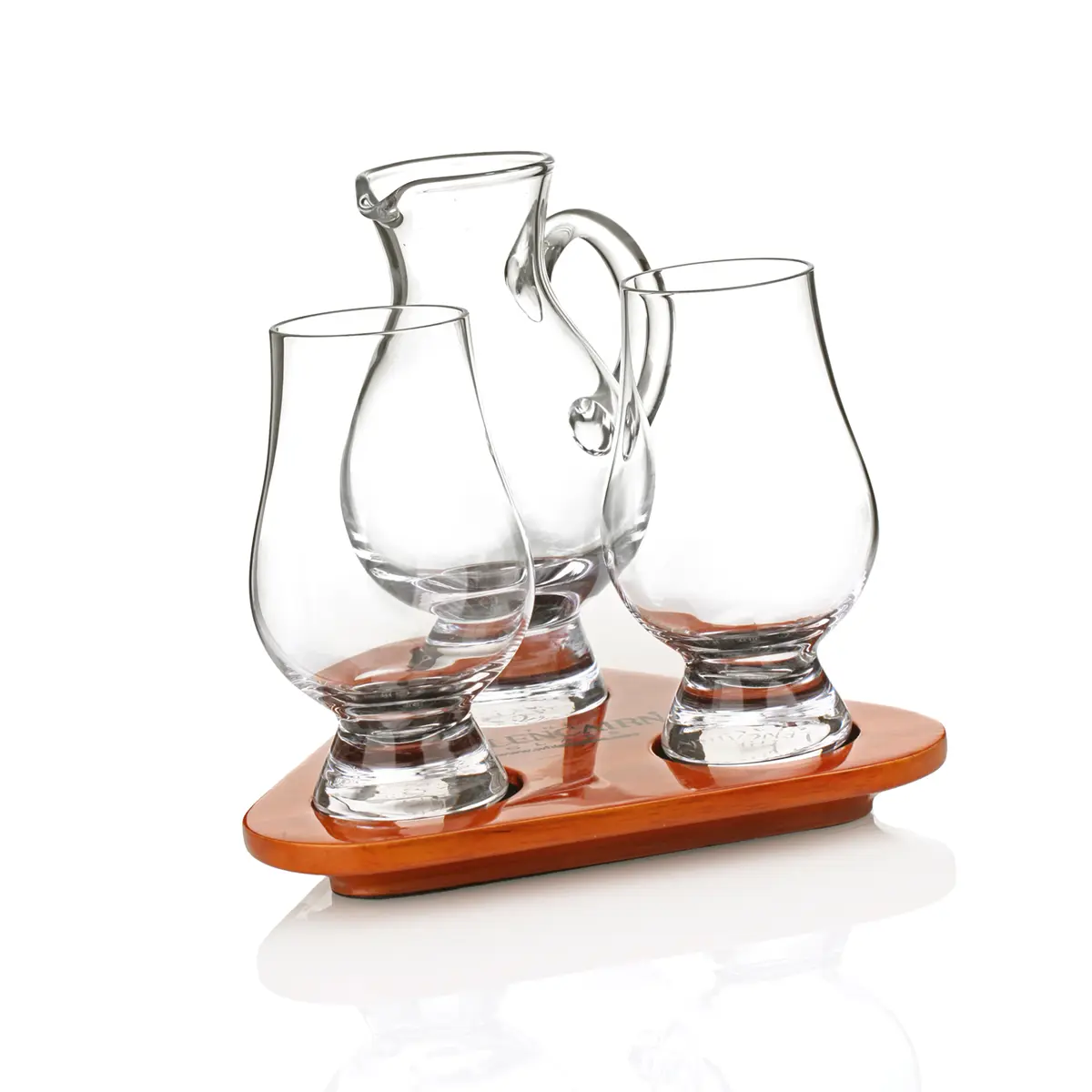 glencairn-whisky-glas-3er-set-wasser-krug-tray-004 Glencairn Flight Tray Tasting Set - 2 Whisky Gläser & Wasserkrug mit Eichentablett