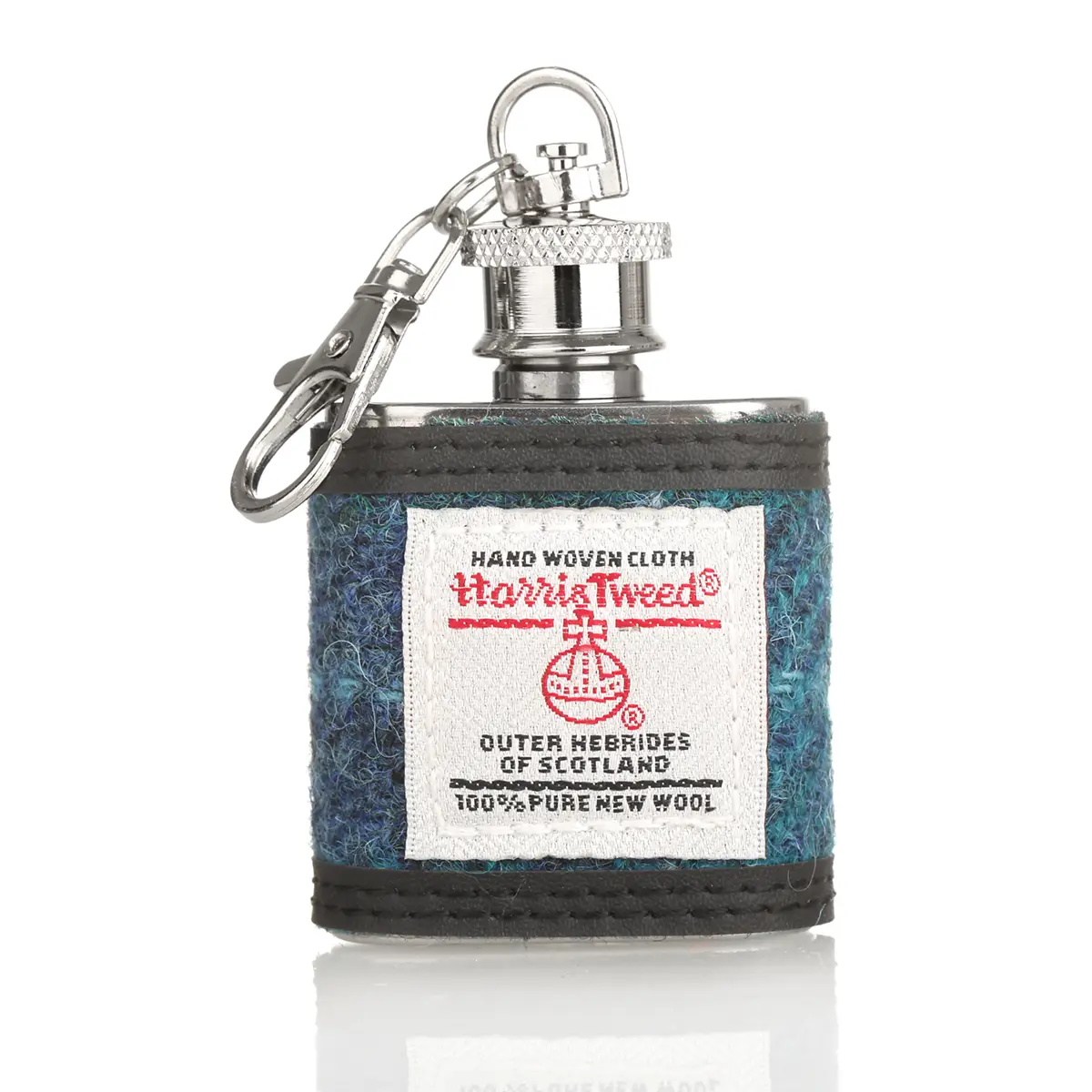 flachmann-mini-hip-flask-edelstahl-harris-tweed-tartan-schottland-005 Wee Dram Harris Tweed Mini Flachmann als Schlüsselanhänger