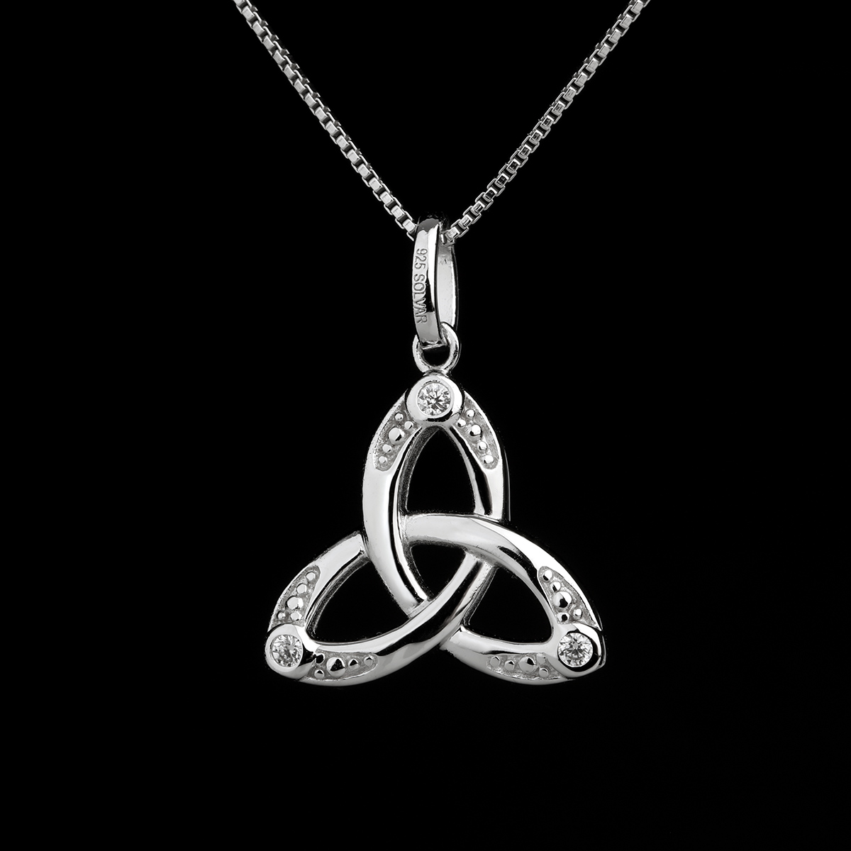 triniti-kette-silber-kristall-keltisch-irland-002 Crystal Trinity Kette & Anhänger aus Irland - Sterling Silber & Kristall