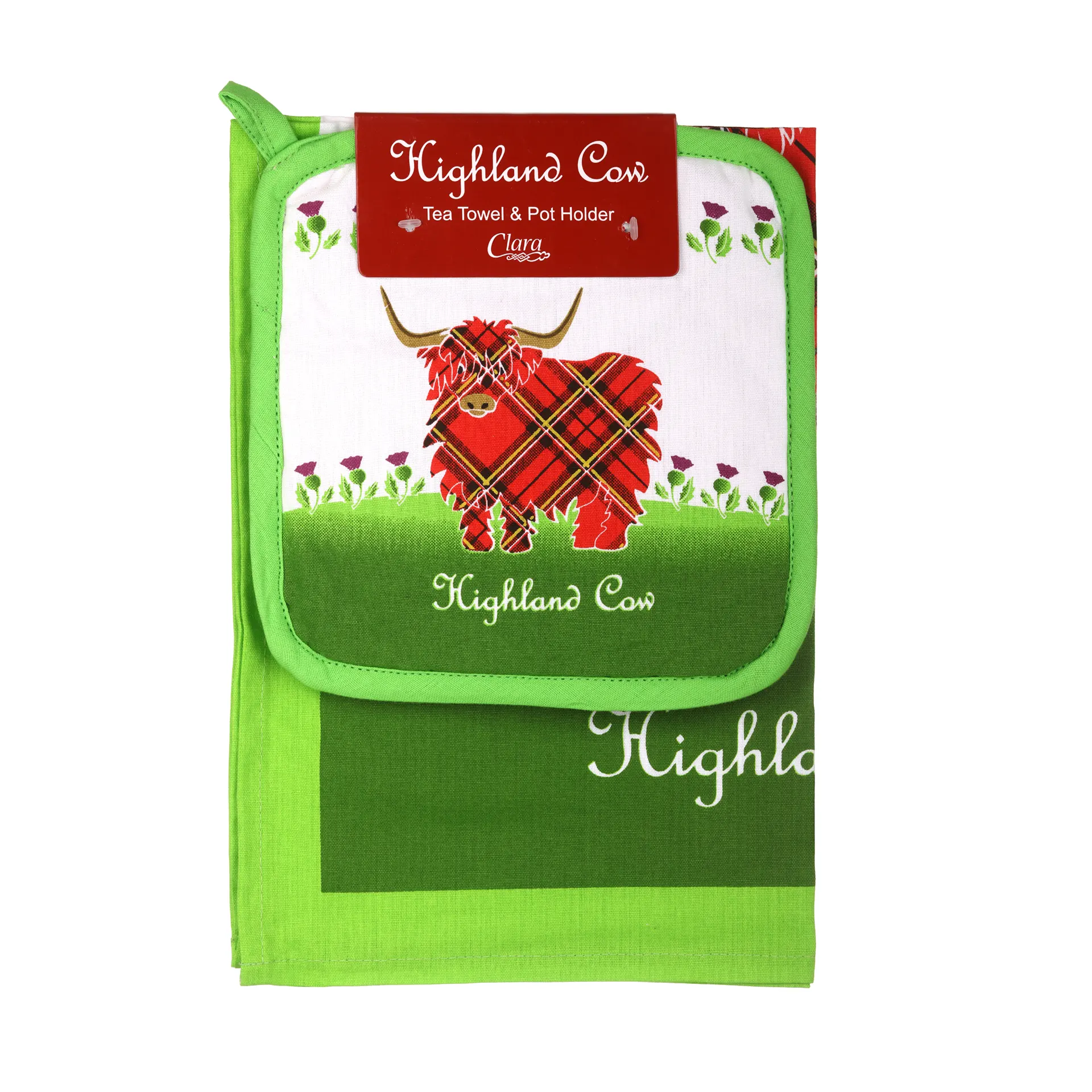 Schottisches Highland Cow Küchenset mit Geschirrtuch und Topflappen Schottisches Highland Cow Küchenset mit Geschirrtuch und Topflappen