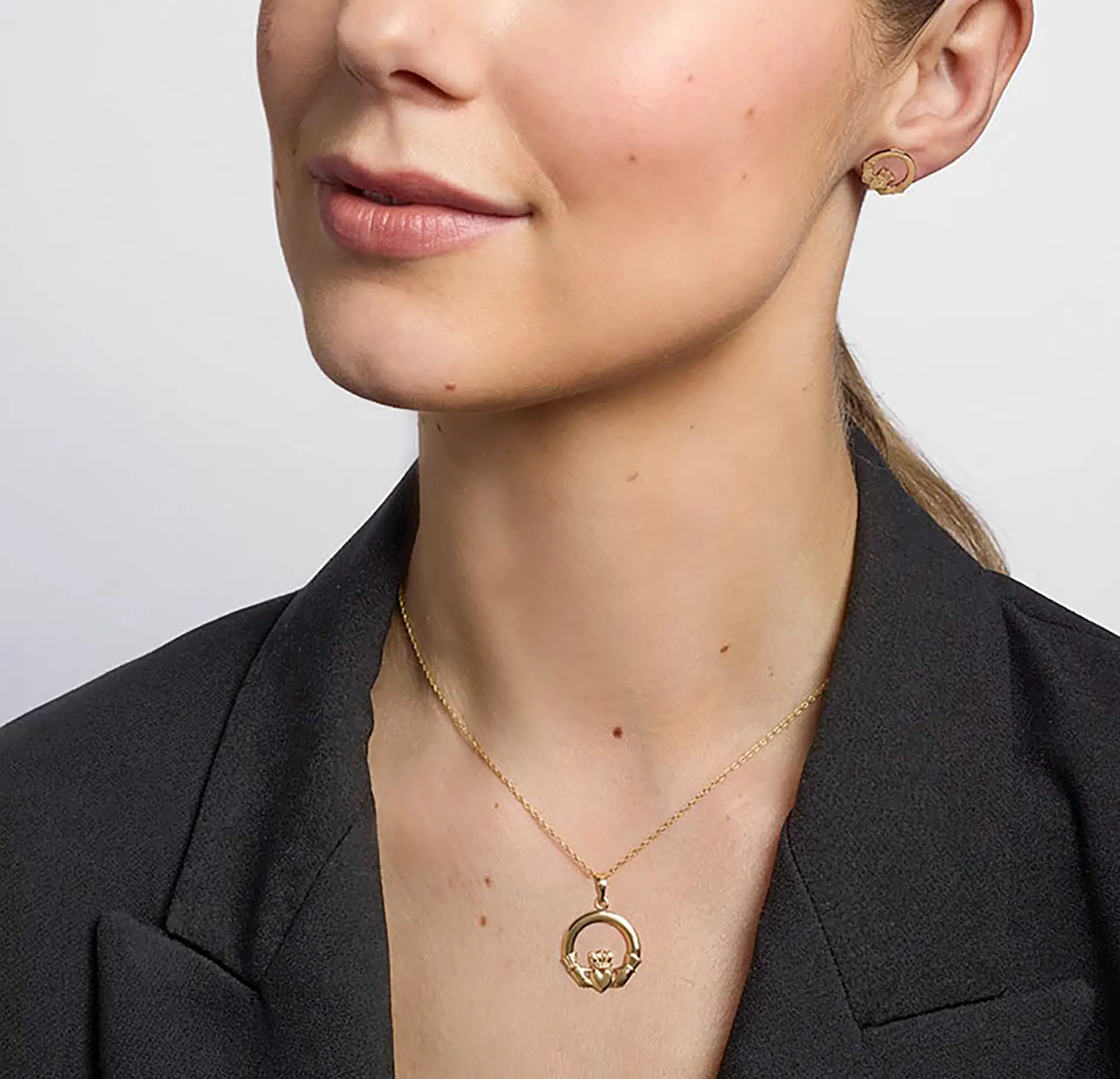 Large Claddagh Pendant - irische Claddagh Ring Kette aus 9K Gold