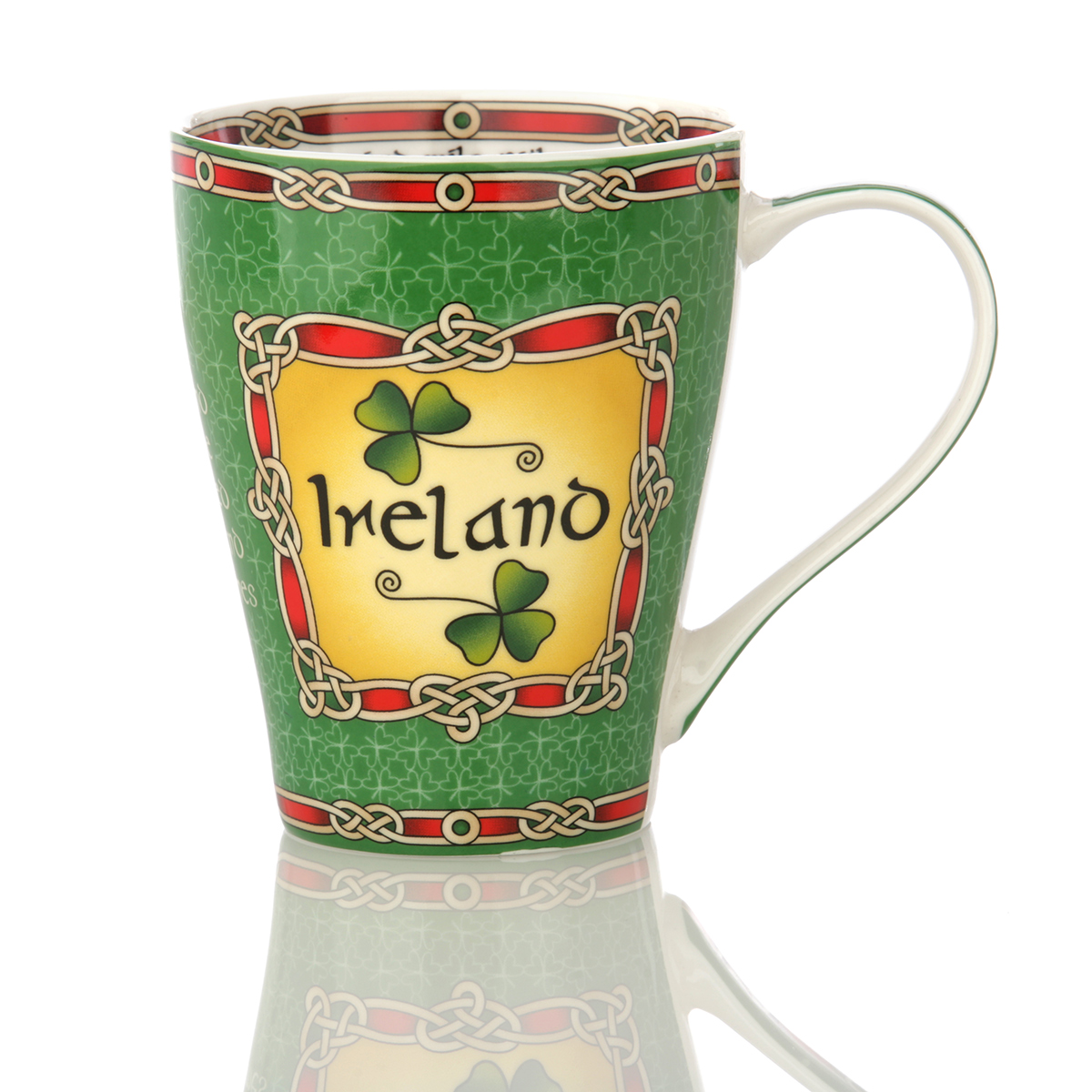 Kaffeebecher-Mug-irland-irish-shamrock-kleeblatt-020 Cead Mile Failte Shamrock Mug - Irischer Kaffeebecher mit Kleeblättern & keltischen Mustern