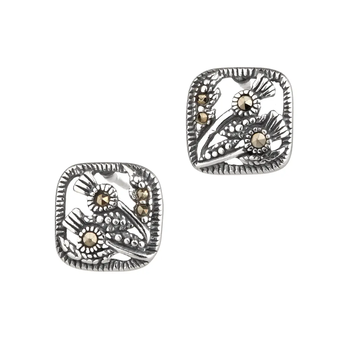 ohrstecker-ohrschmuck-schottland-distel-scottish-thistle-silber-006 Square Thistle - Schottische Distel Ohrstecker aus Sterling Silber & Markasit