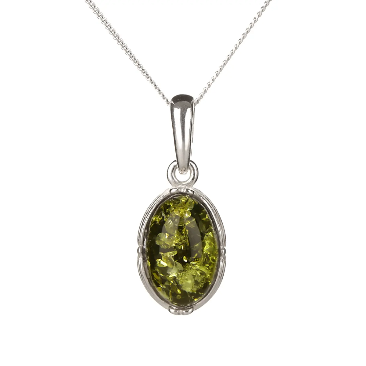 Green Amber Drop - Irische Kette aus grünem Bernstein & Sterling Silber