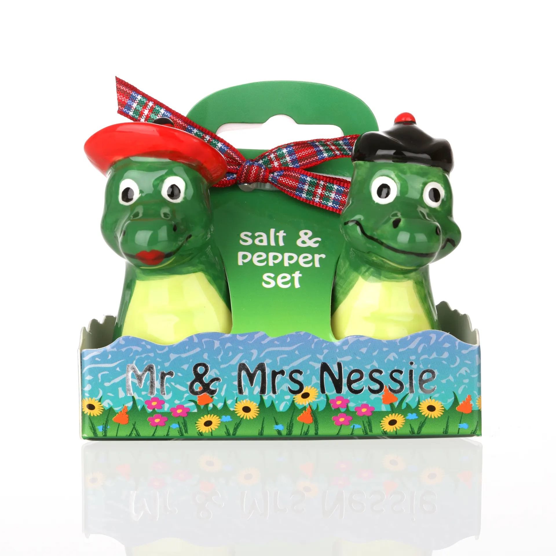 Mr & Mrs Nessie - Handbemalte Loch Ness Monster als Keramik Salz- und Pfefferstreuer Set