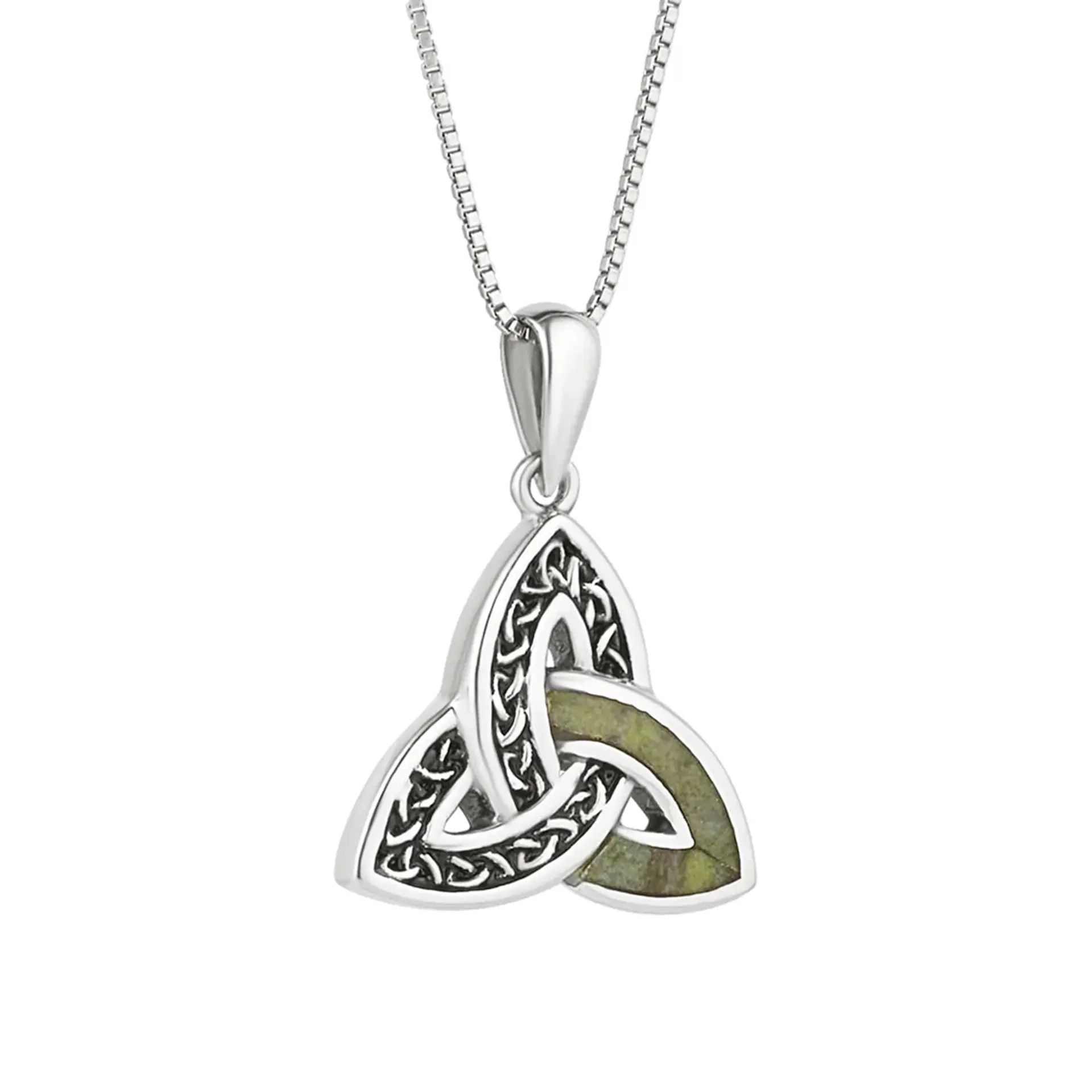 Keltische Trinity-Kette aus Sterlingsilber mit Connemara-Marmor - Handgefertigt in Irland Keltische Trinity-Kette aus Sterlingsilber mit Connemara-Marmor - Handgefertigt in Irland