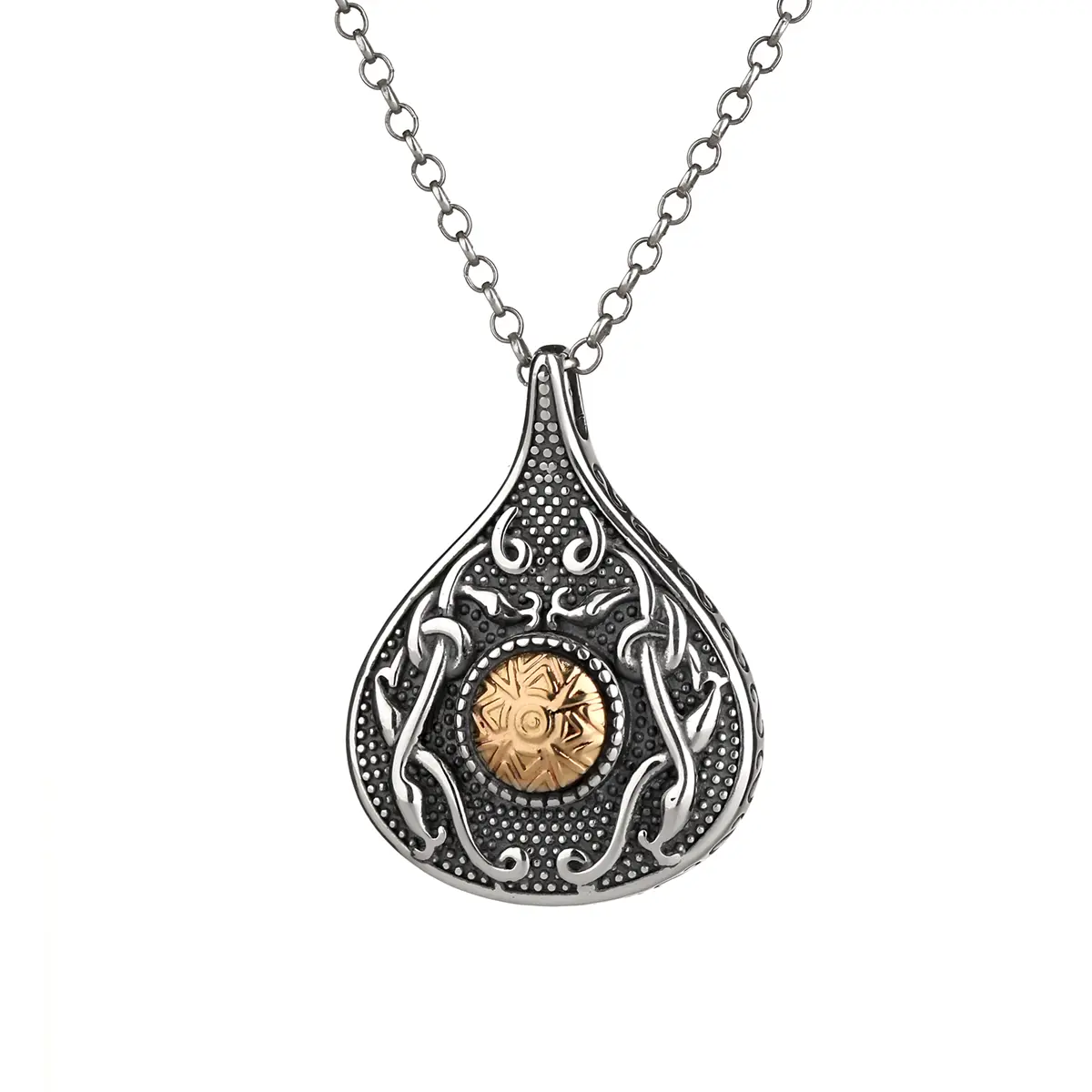 kette-anhaenger-celtic-warrior-teardrop-silber-gold-antik-001 Celtic Warrior Wood Quay Drop - Keltischer Anhänger aus Irland